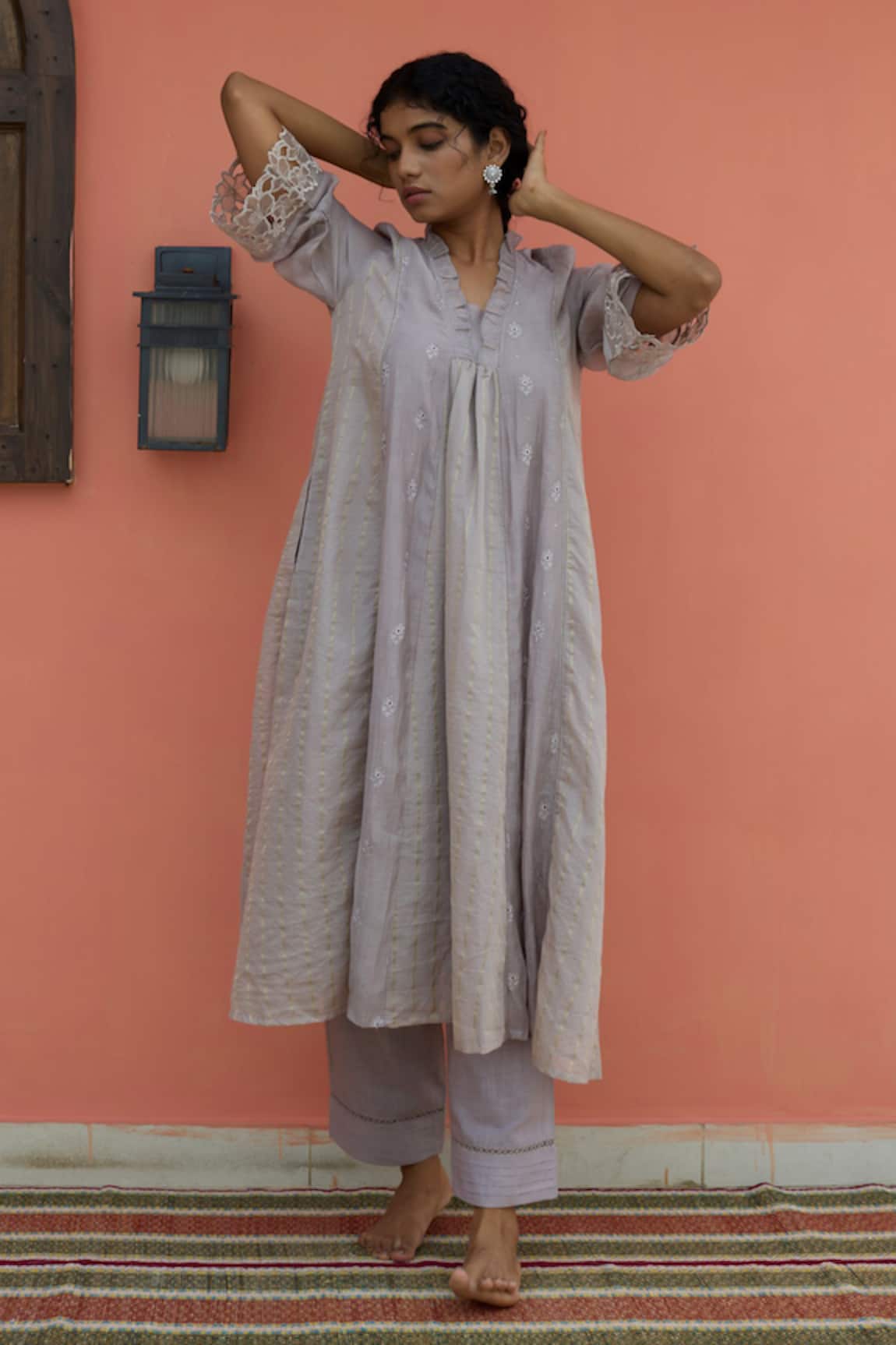 Banera Chanderi Zari Striper Embroidered Kurta Set 