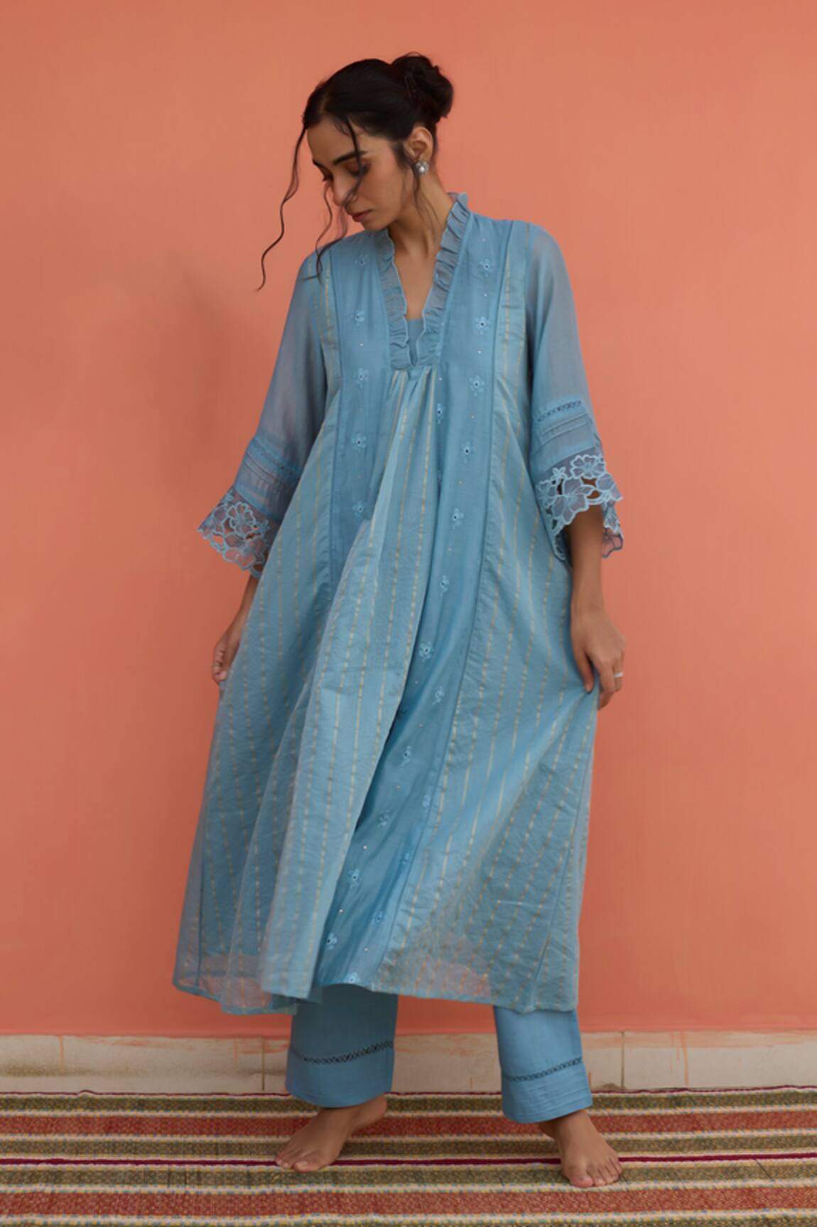 Banera Chanderi Zari Striper Embroidered Kurta Set 
