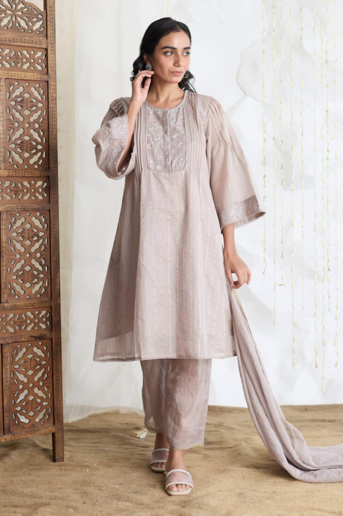 Banera Chanderi Zari Striper Kurta Set With Dupatta 