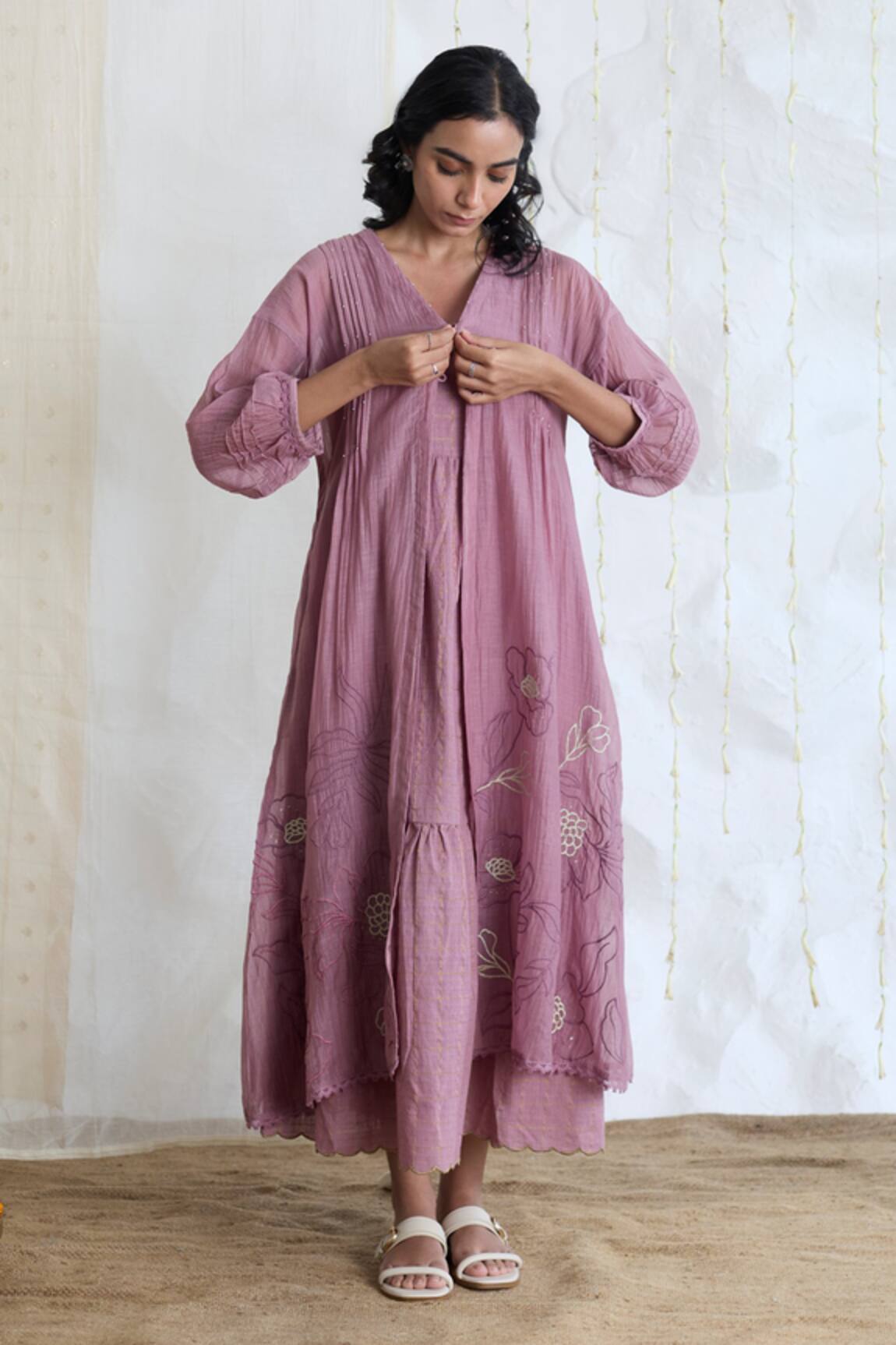 Banera Chanderi Embroidered Tiered Dress & Jacket 