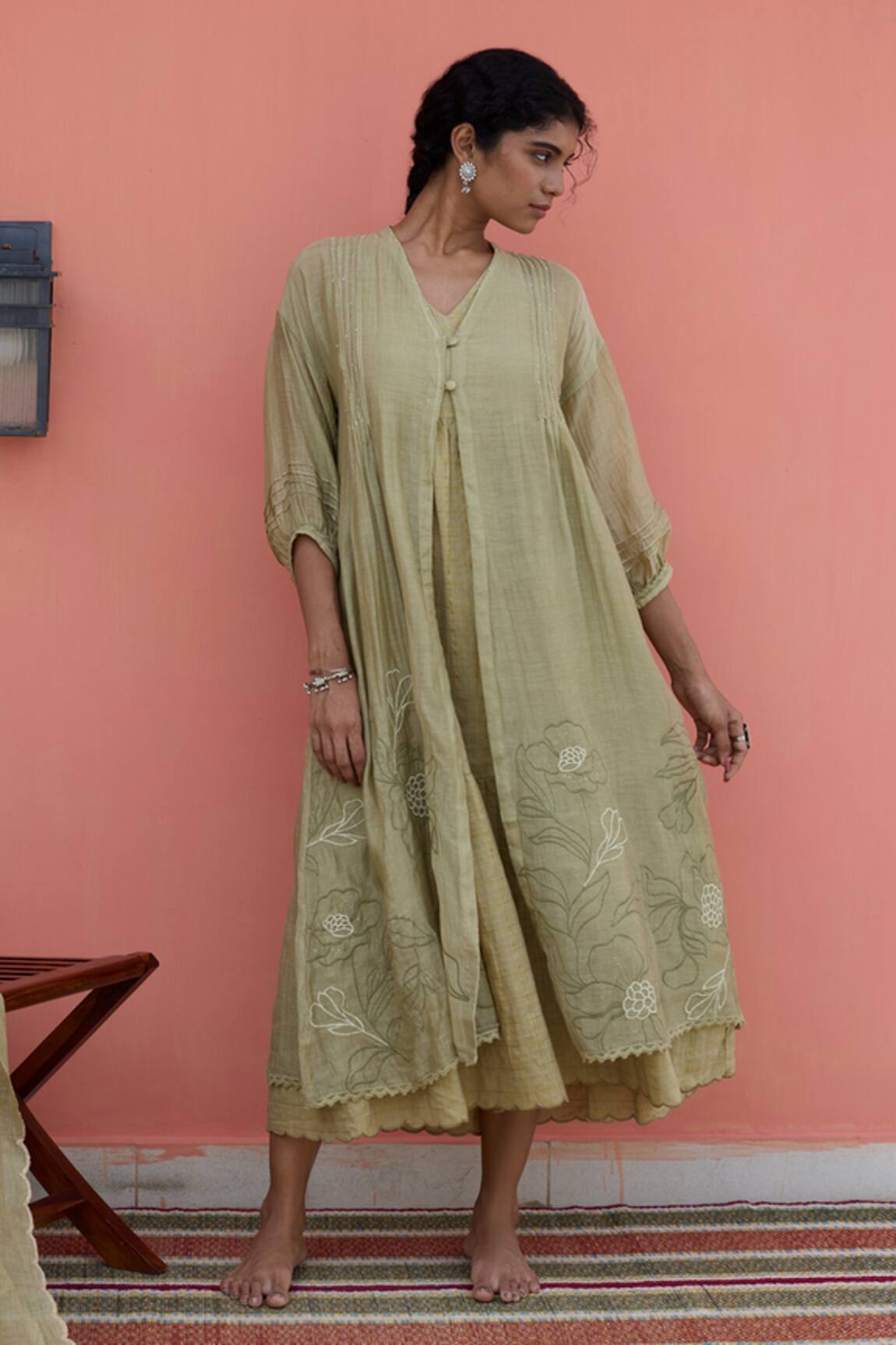 Banera Chanderi Embroidered Jacket & Inner Dress 