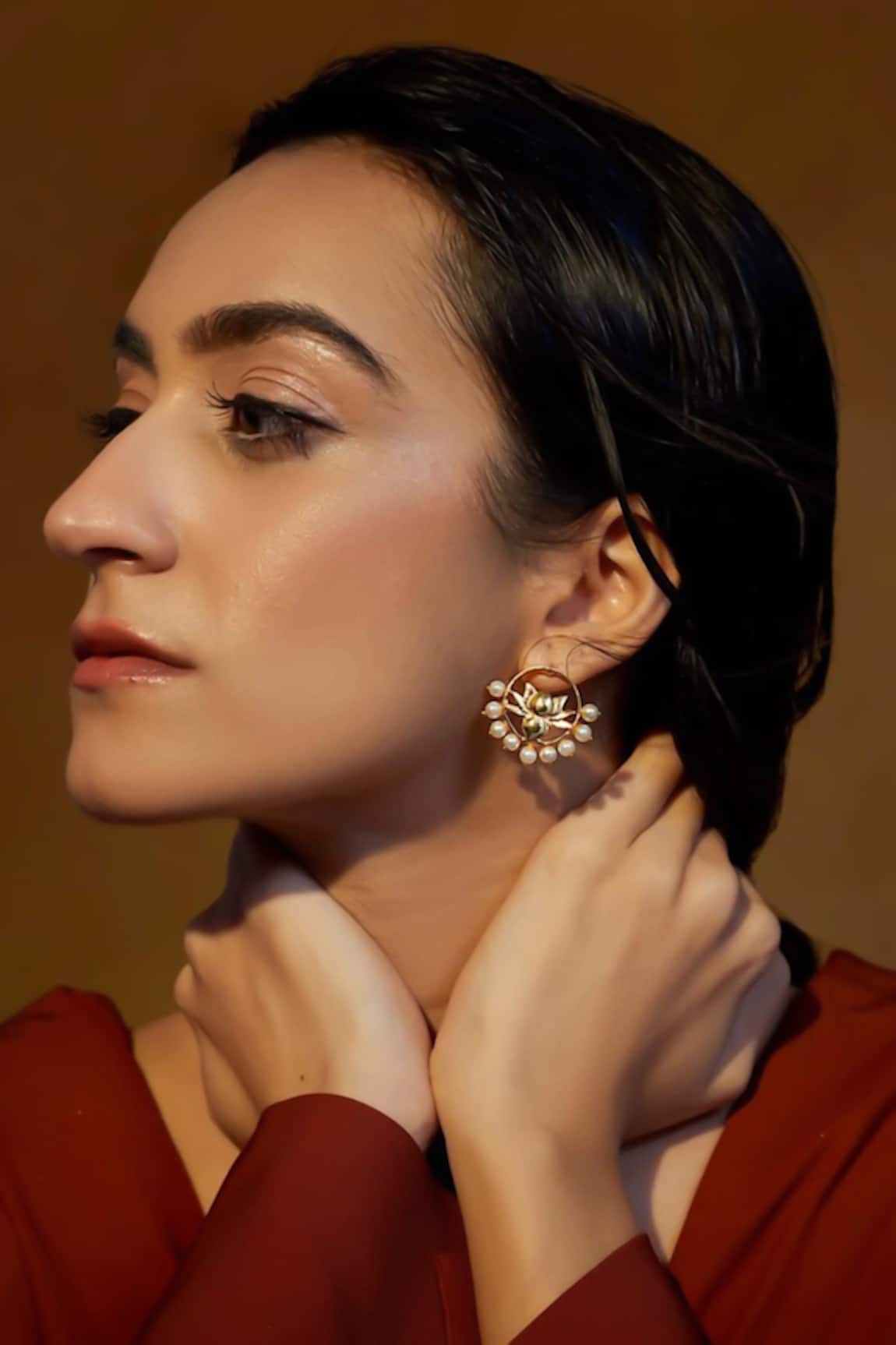 Hetal Shah Lotus Motif Pearl Embellished Stud Earrings