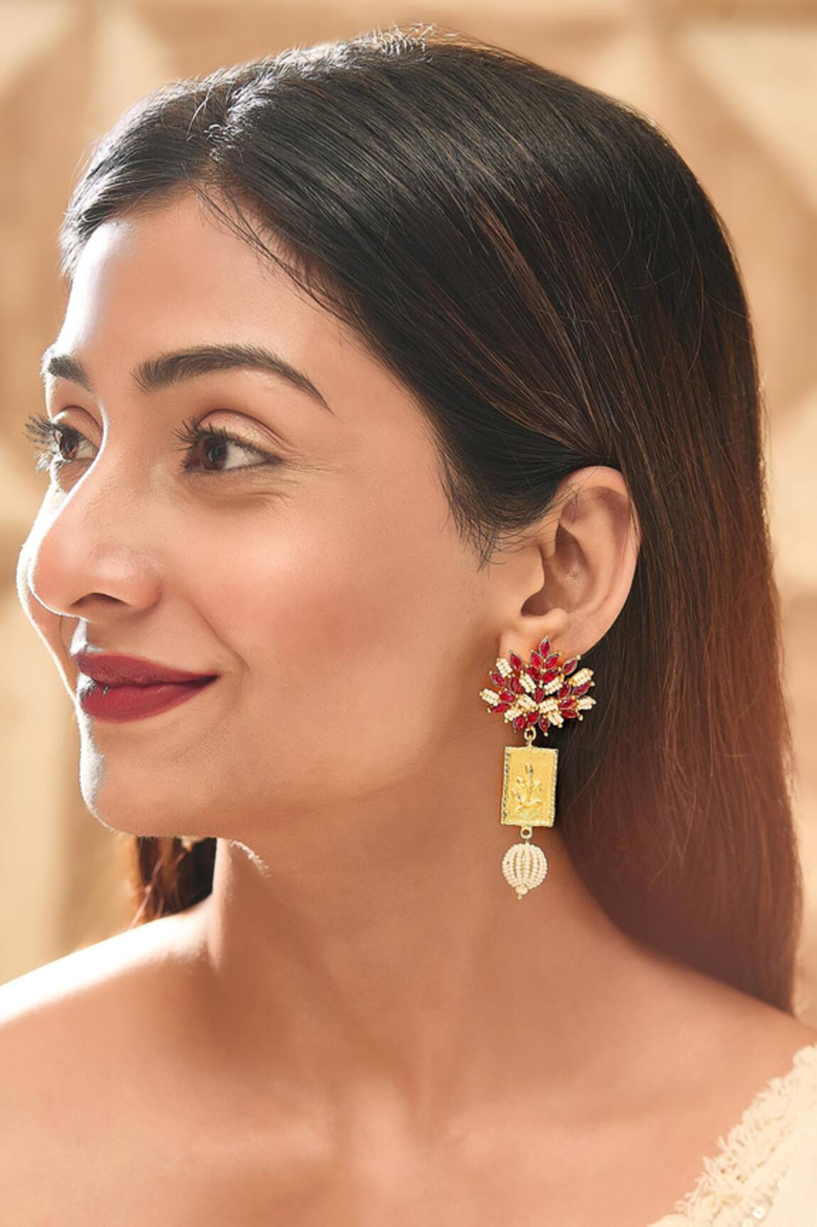 Hetal Shah Ruby Leaf Stud Drop Earrings