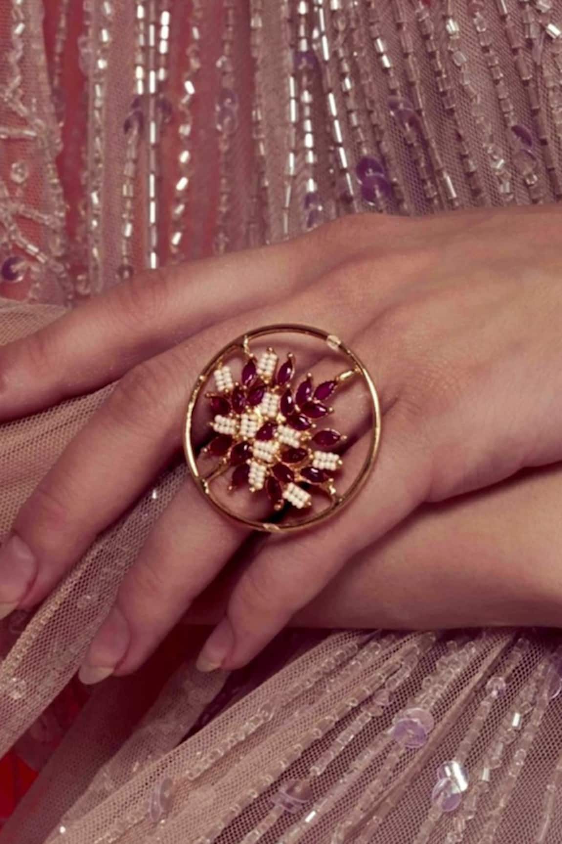 Hetal Shah Ruby Leaf Embellished Ring 