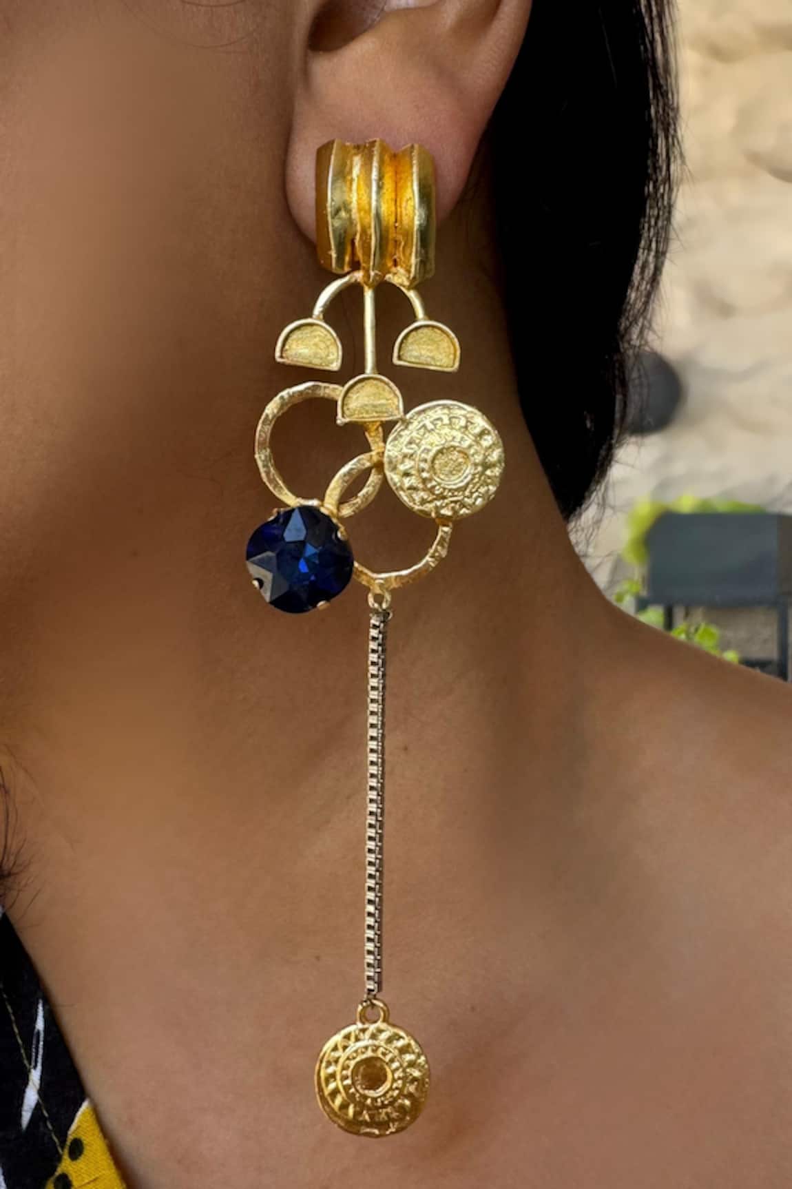 Hetal Shah Ak Aqua Collage Geometric & Disc Drop Earrings