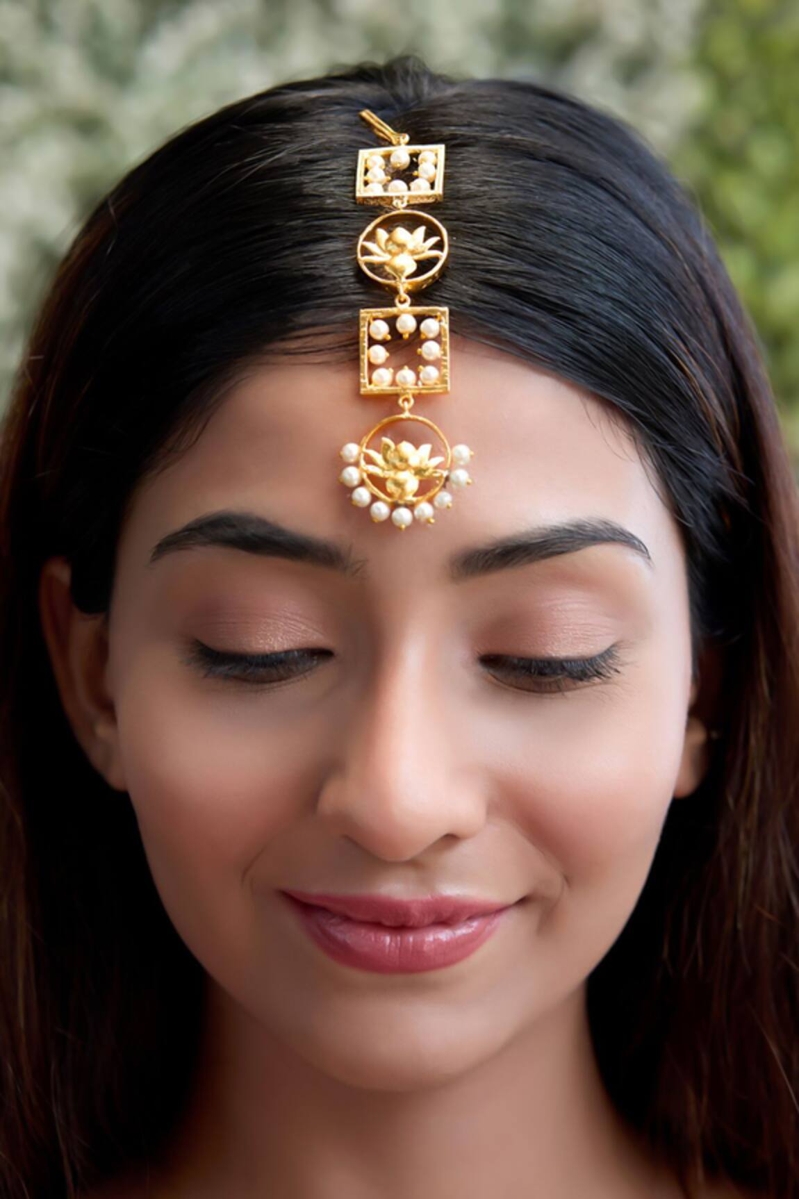 Hetal Shah Lotus Motif Pearl Embellished Maangtikka