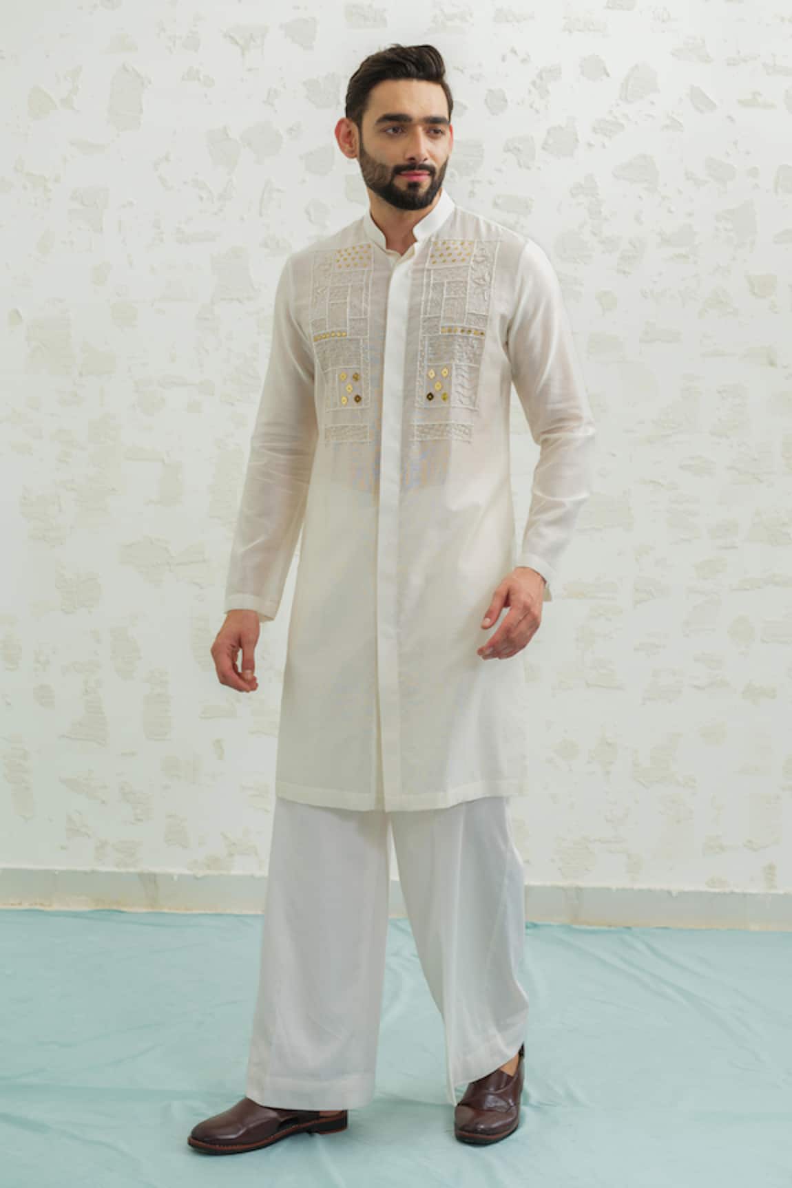Runit Gupta Ivory Lippan Kurta & Pant Set