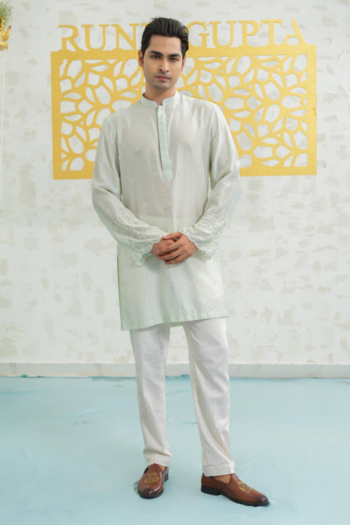 Runit Gupta Mint Cutwork Hexa Kurta Set