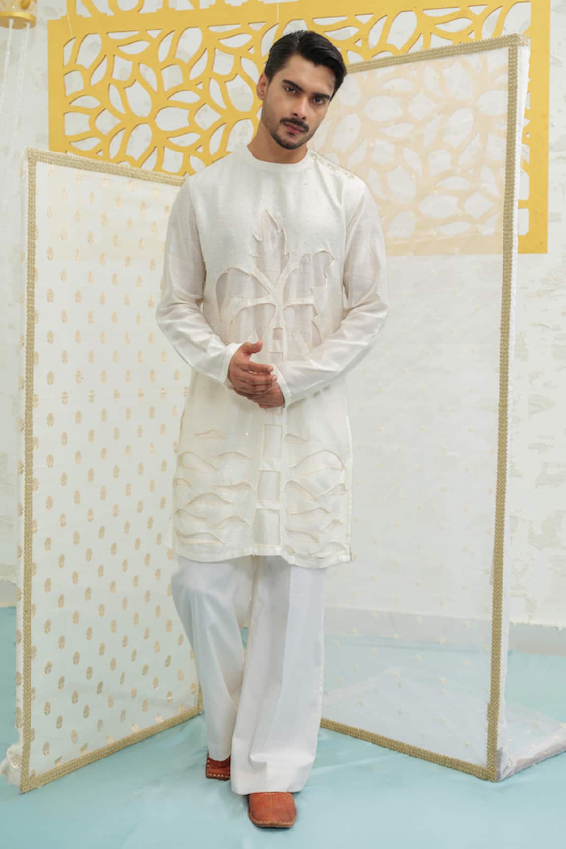 Runit Gupta Palm Tree Cutwork Kurta Set