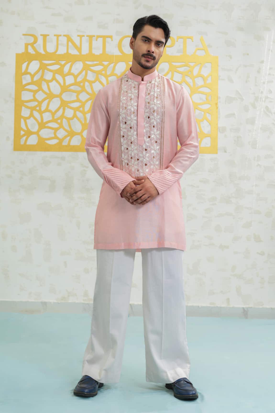 Runit Gupta Pink Cutwork Kurta Set