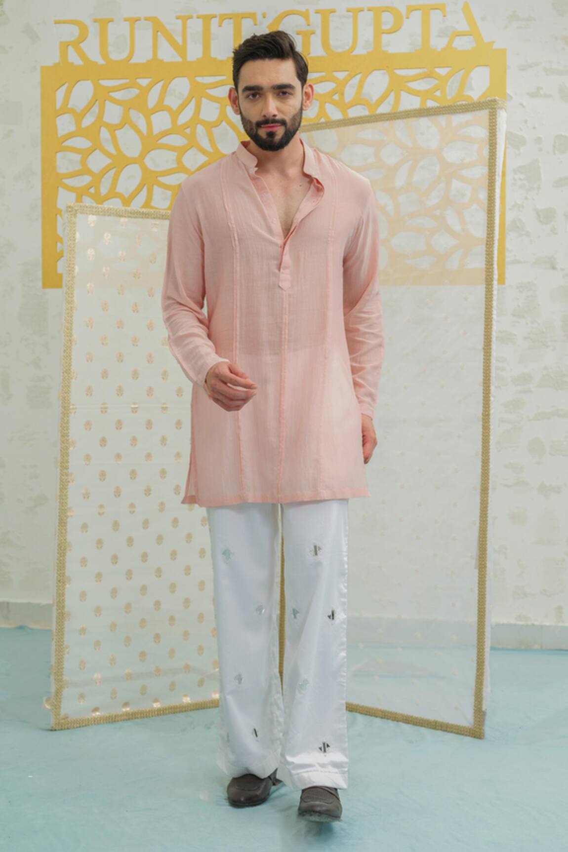 Runit Gupta Pleated Kurta With Embroidered Pant