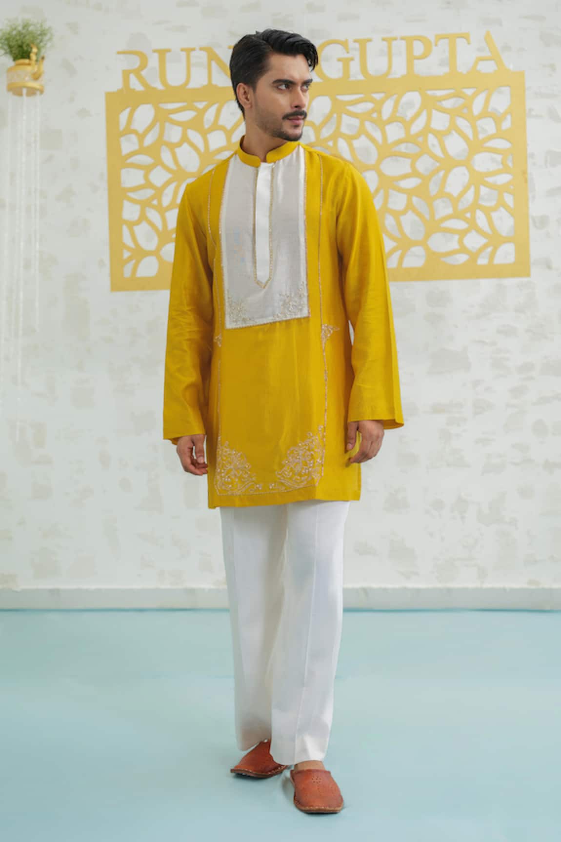 Runit Gupta Marigold Peeta Patch Kurta Set