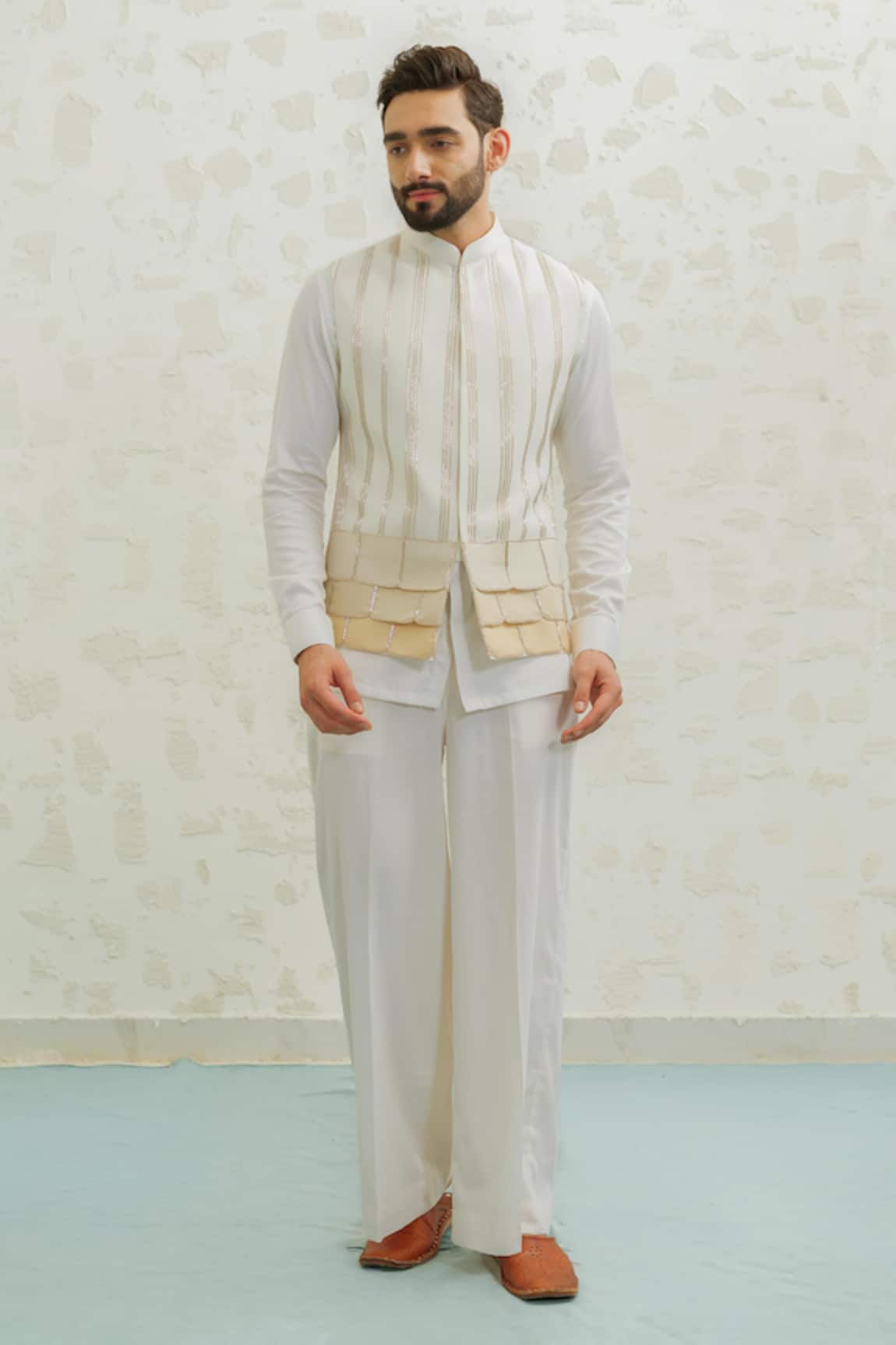 Runit Gupta Beige Multiflap Bundi Set