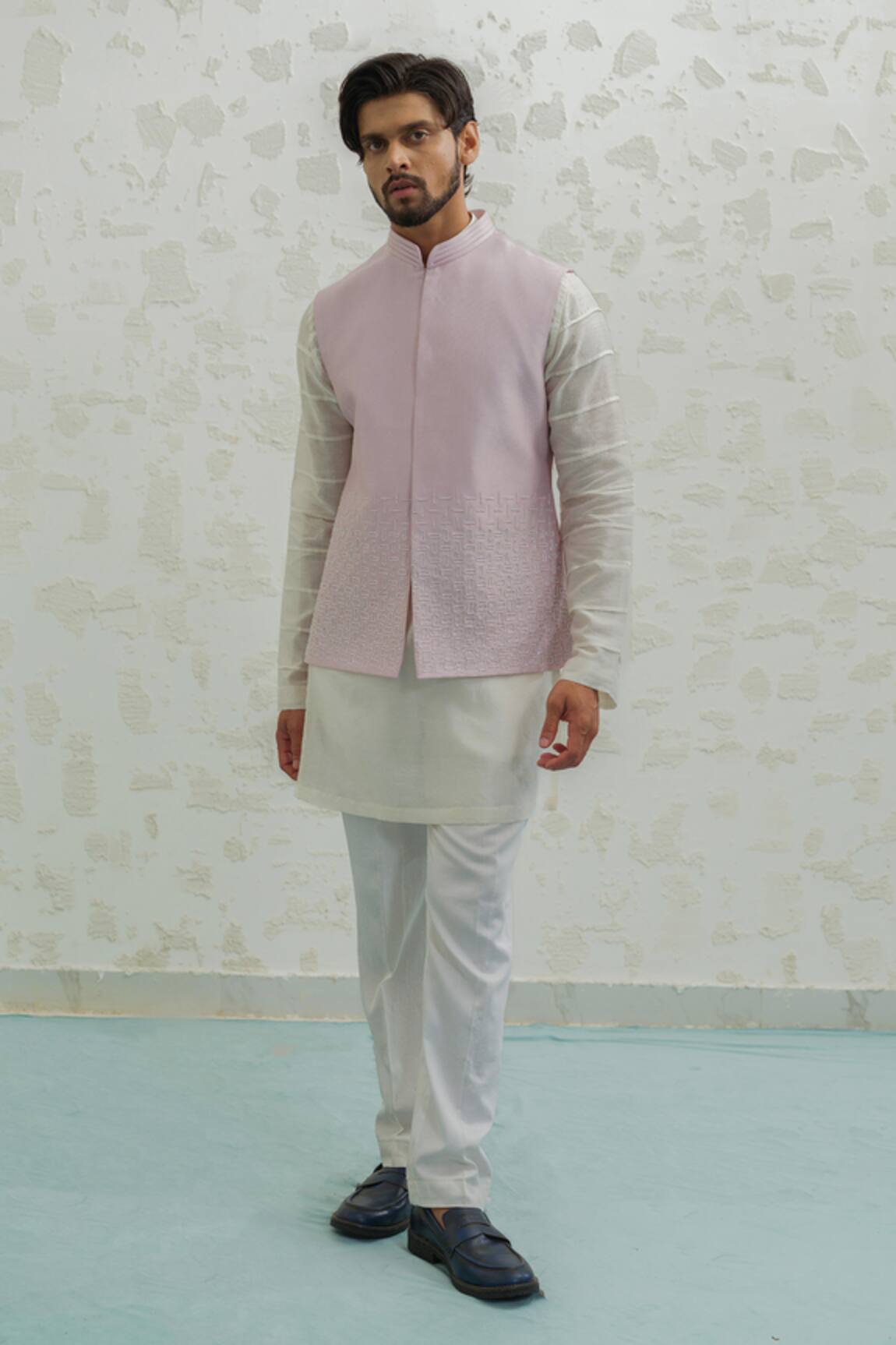 Runit Gupta Lilac Line Bundi & Kurta Set 