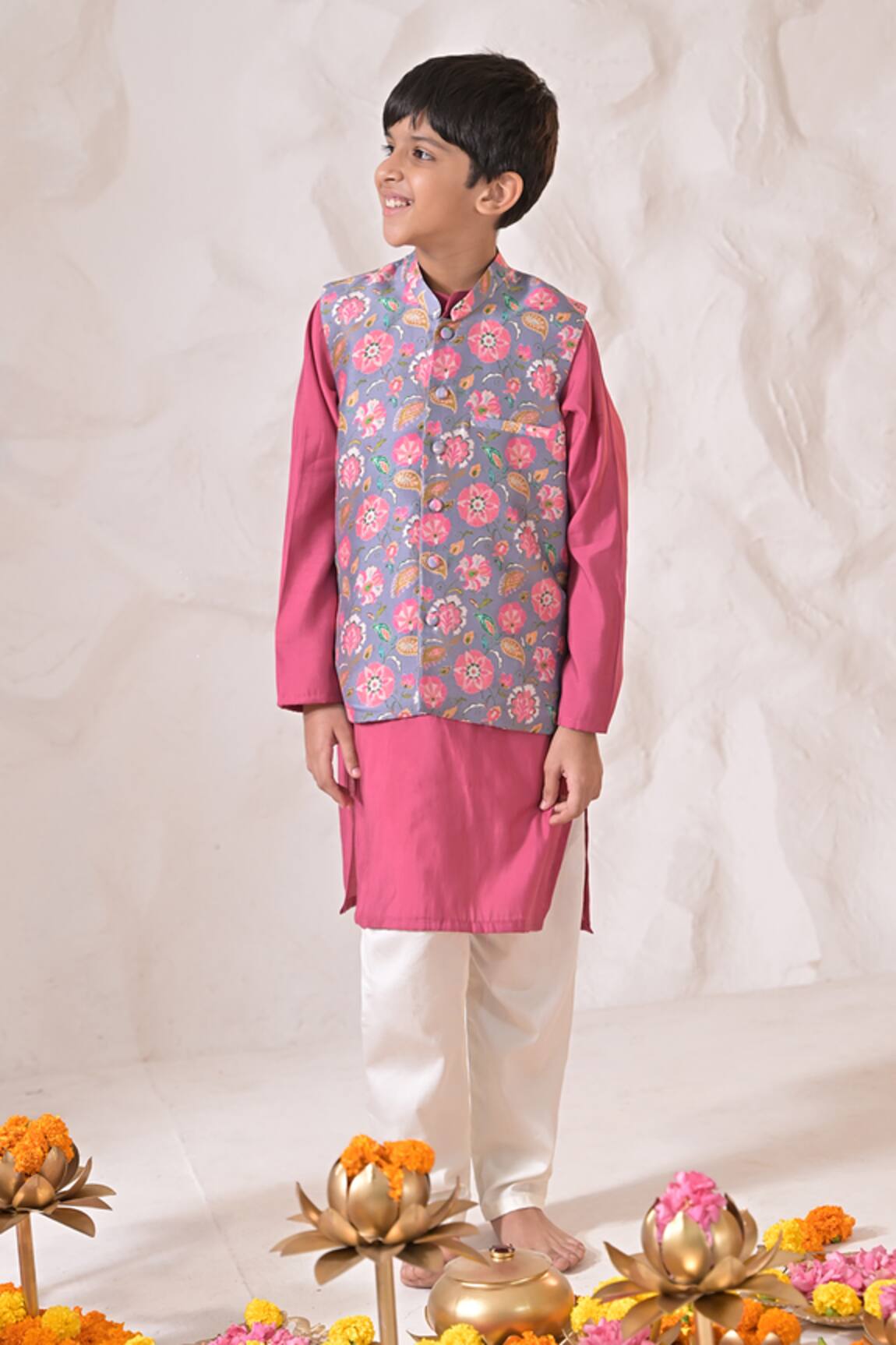 The Plum Bum Floral Nehru Jacket & Kurta Set 