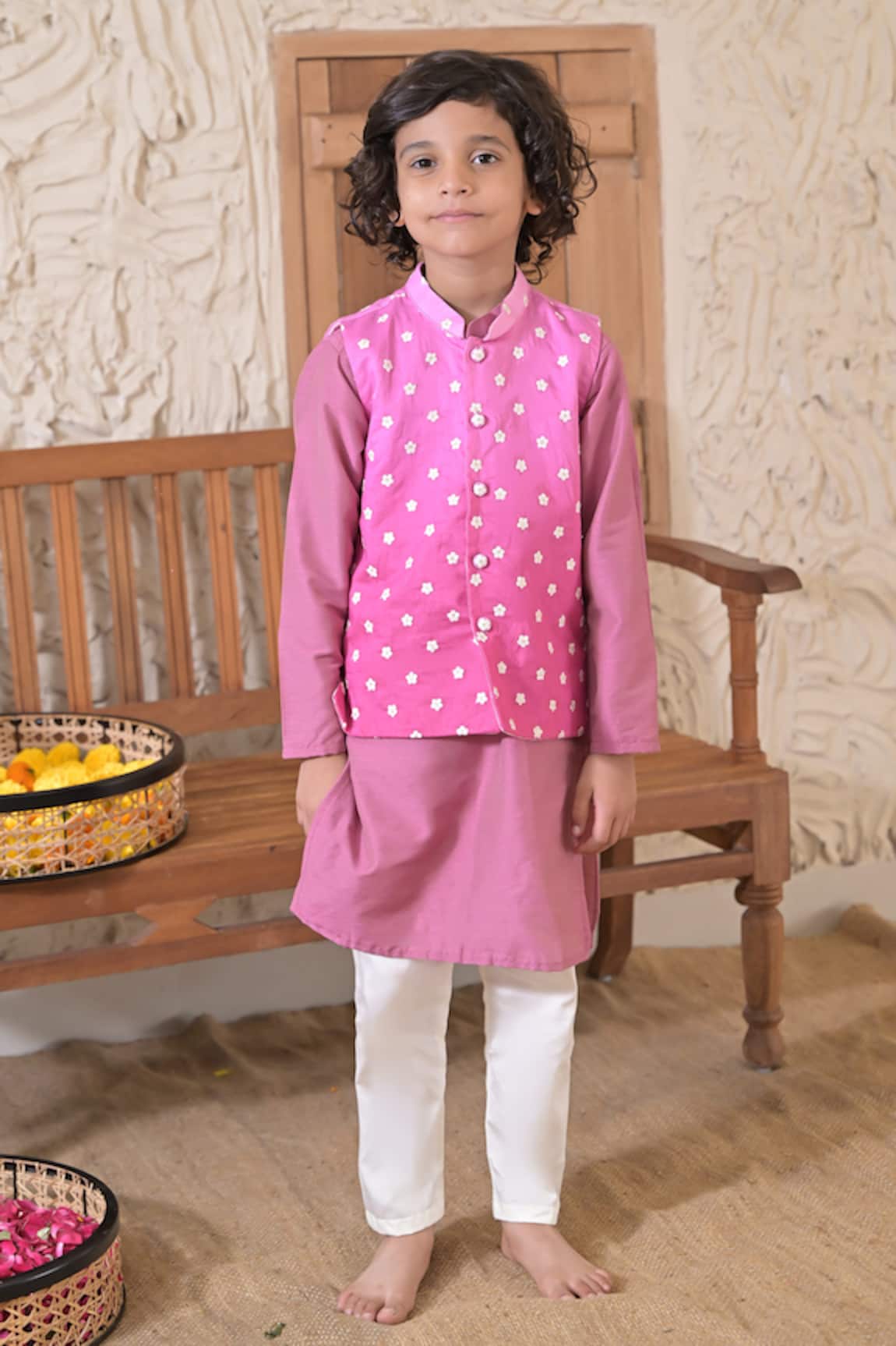 The Plum Bum Ombre Threadwork Nehru Jacket & Kurta Set 