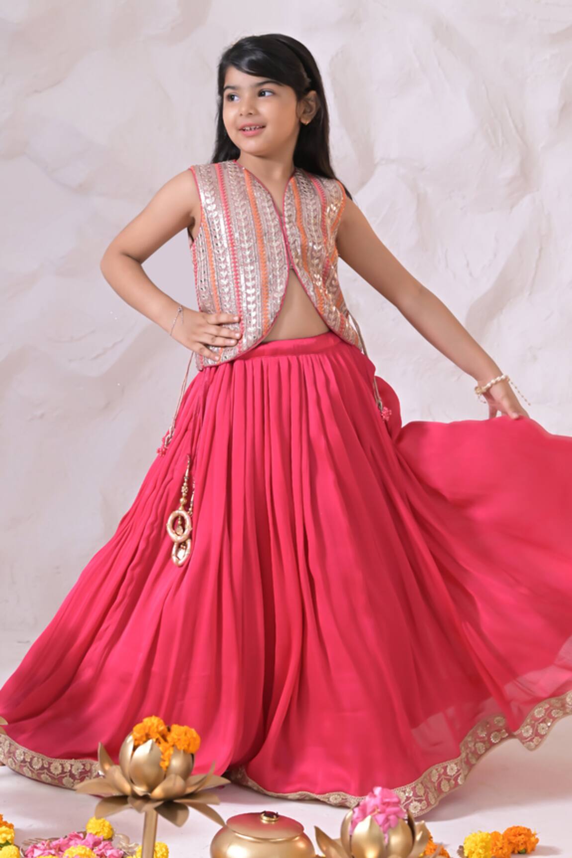 The Plum Bum Embroidered Waistcoat Blouse & Lehenga Set 