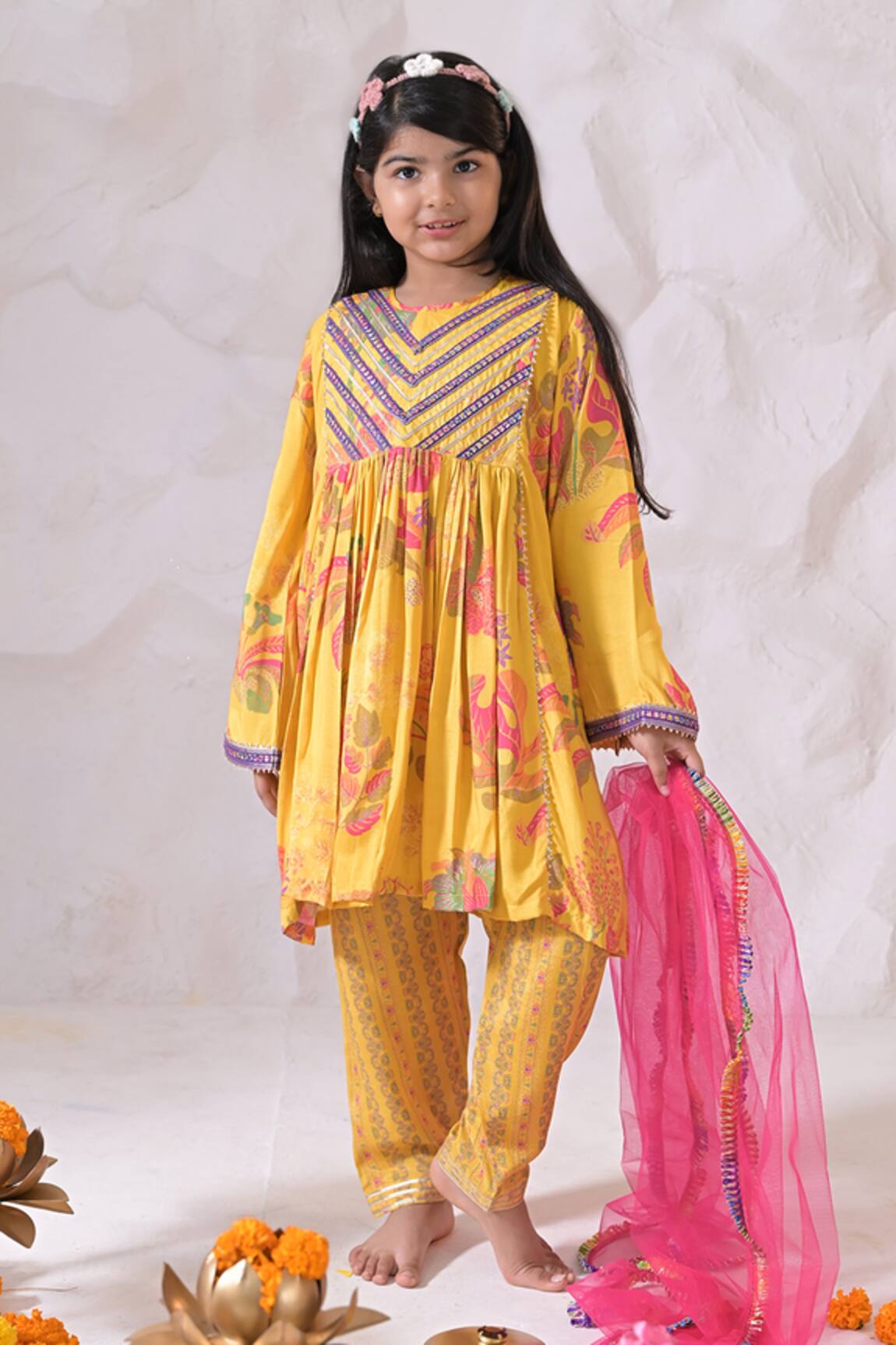 The Plum Bum Floral Pleated Kurta Set With Dupatta 