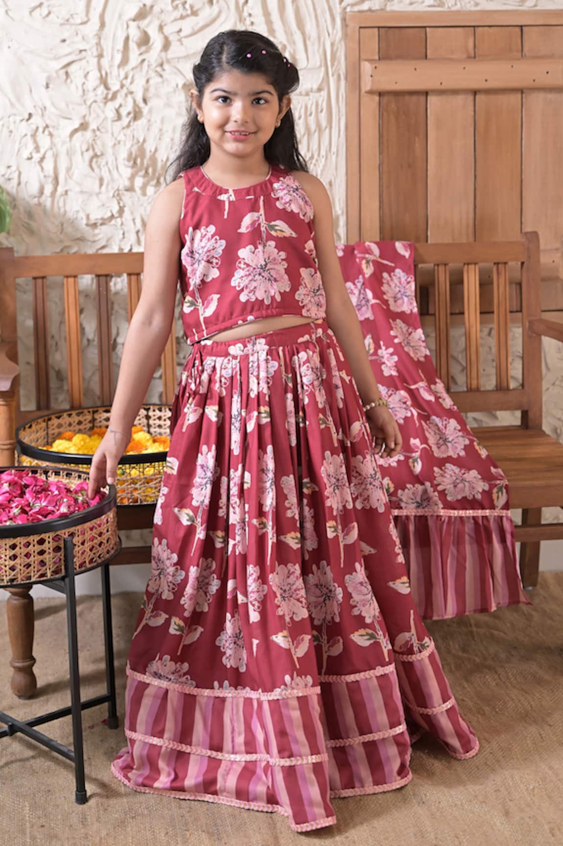 The Plum Bum Floral Pattern Halter Blouse Lehenga Set 