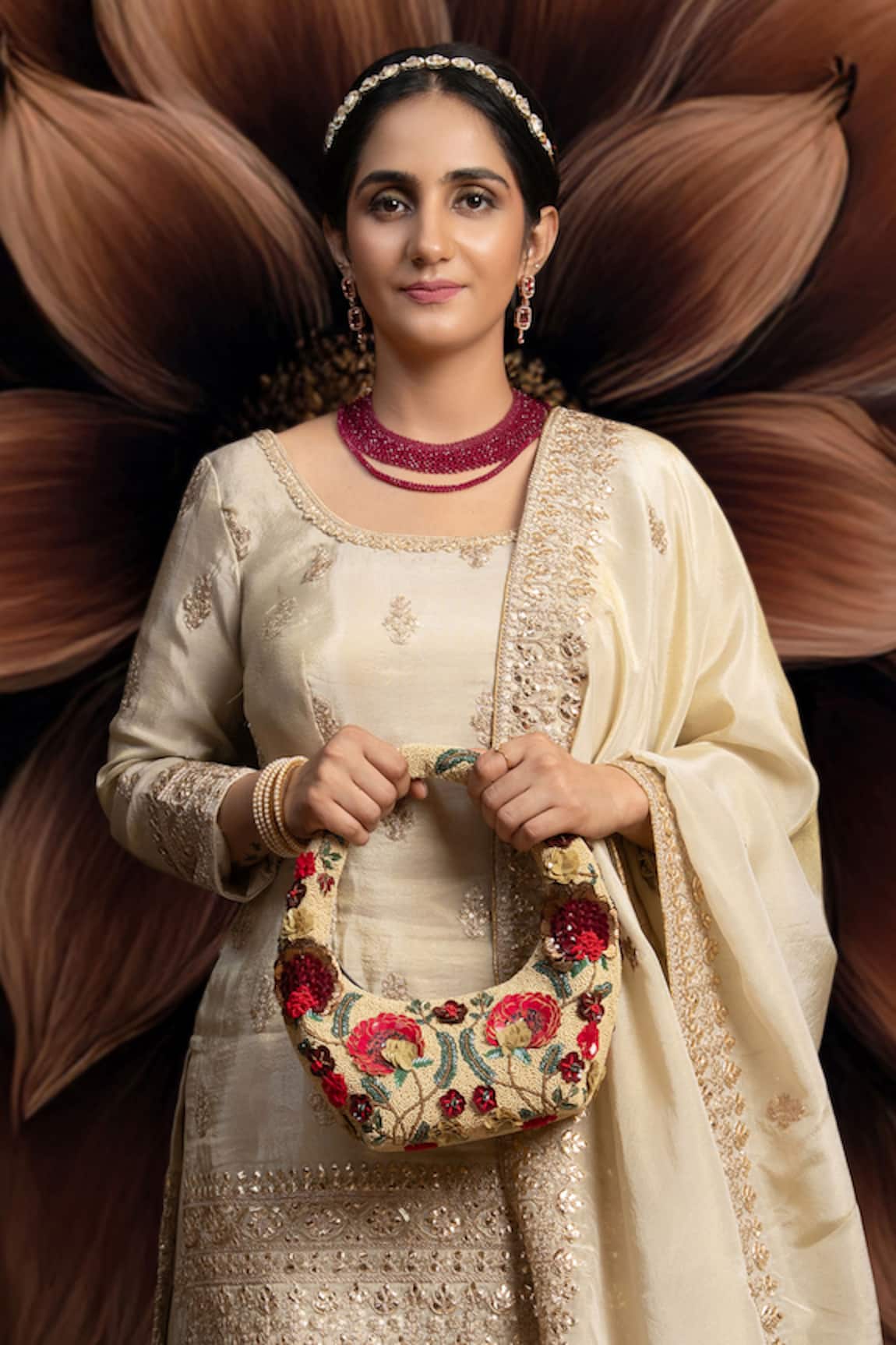 Versuhz Scarlet Garden Beaded 3D Floral Applique Bag