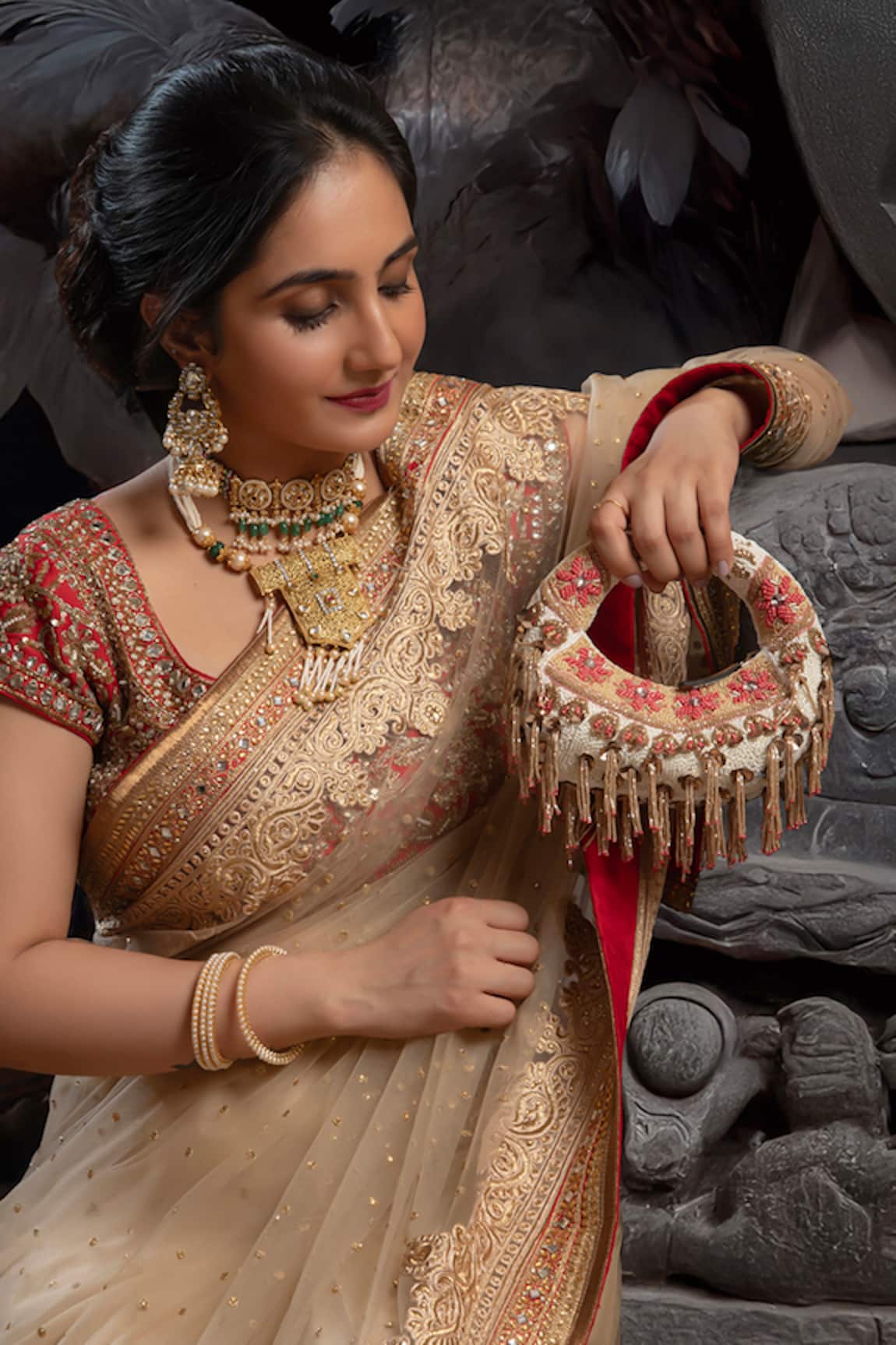 Versuhz Rose Cascade 
Mini  Rose Cascade Floral Beaded Fringe Bag 