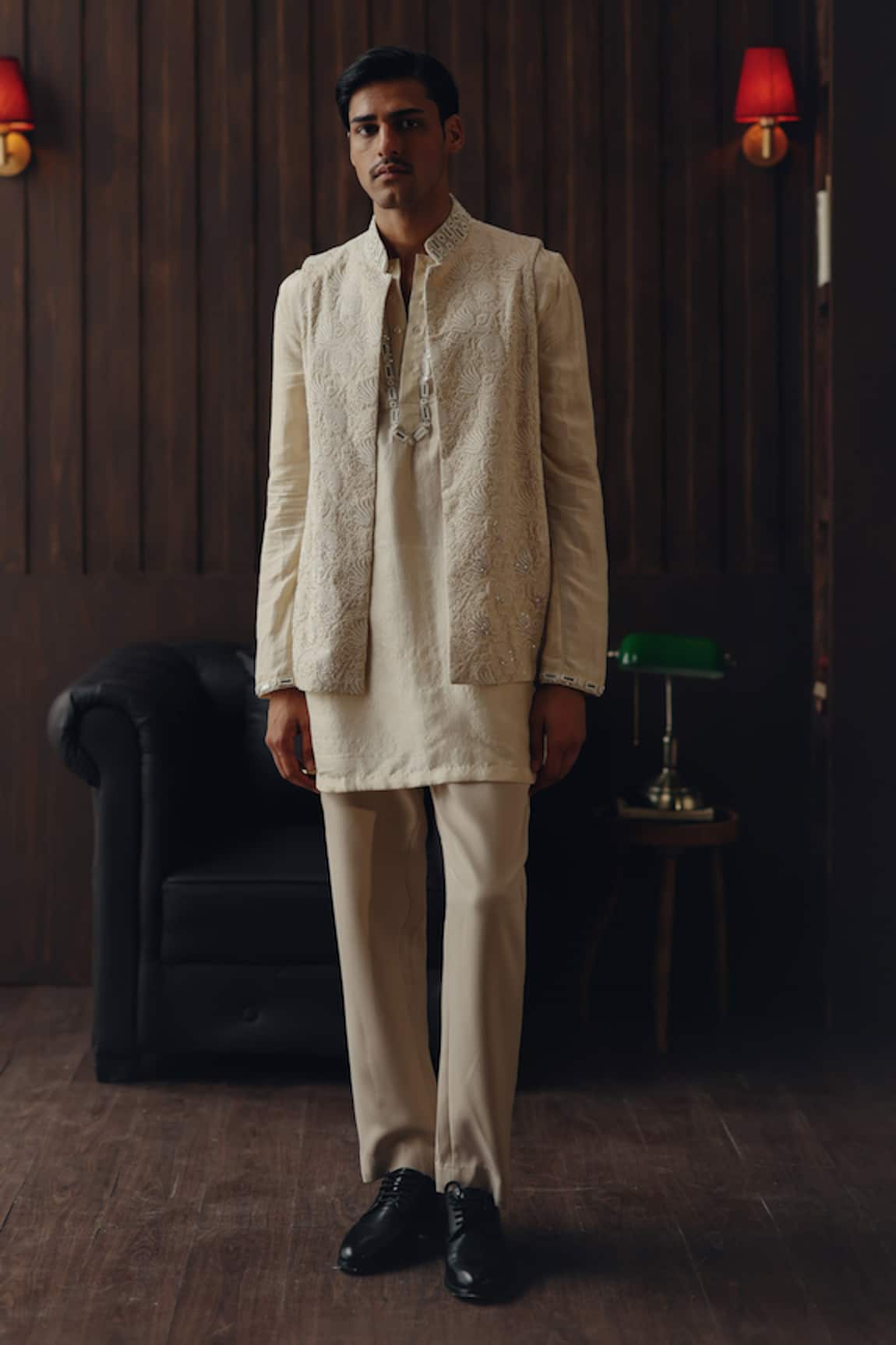 Twenty Nine Monga Silk Mirrorwork Bundi & Kurta Set