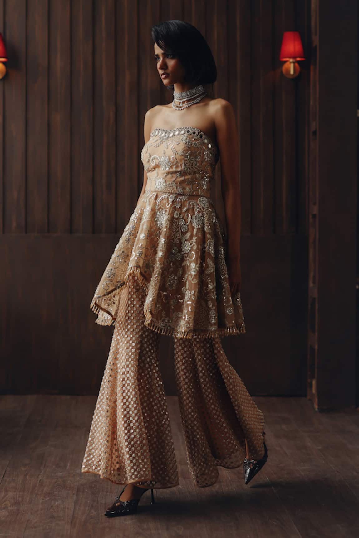 Twenty Nine Mirrorwork & Beadwork Off Shoulder Peplum Top