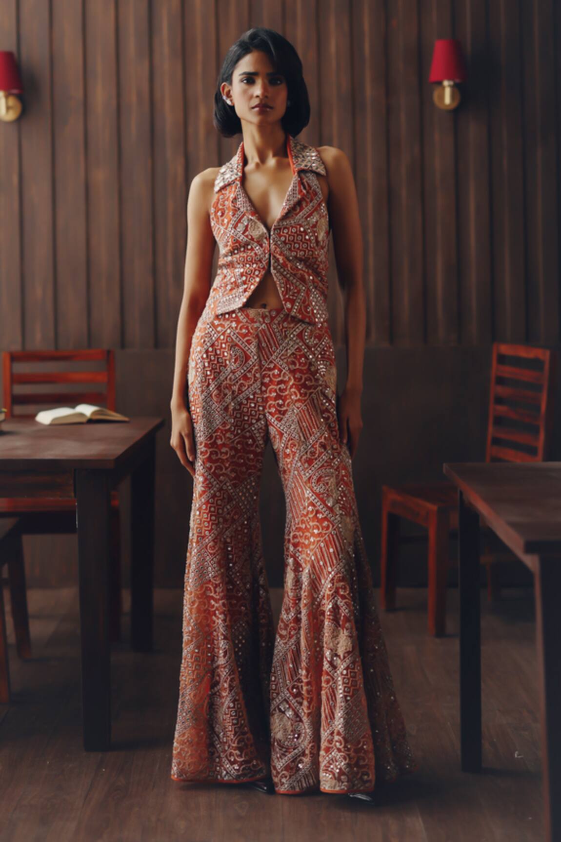 Twenty Nine Mirrorwork Beadwork Tulle Bootcut Pant