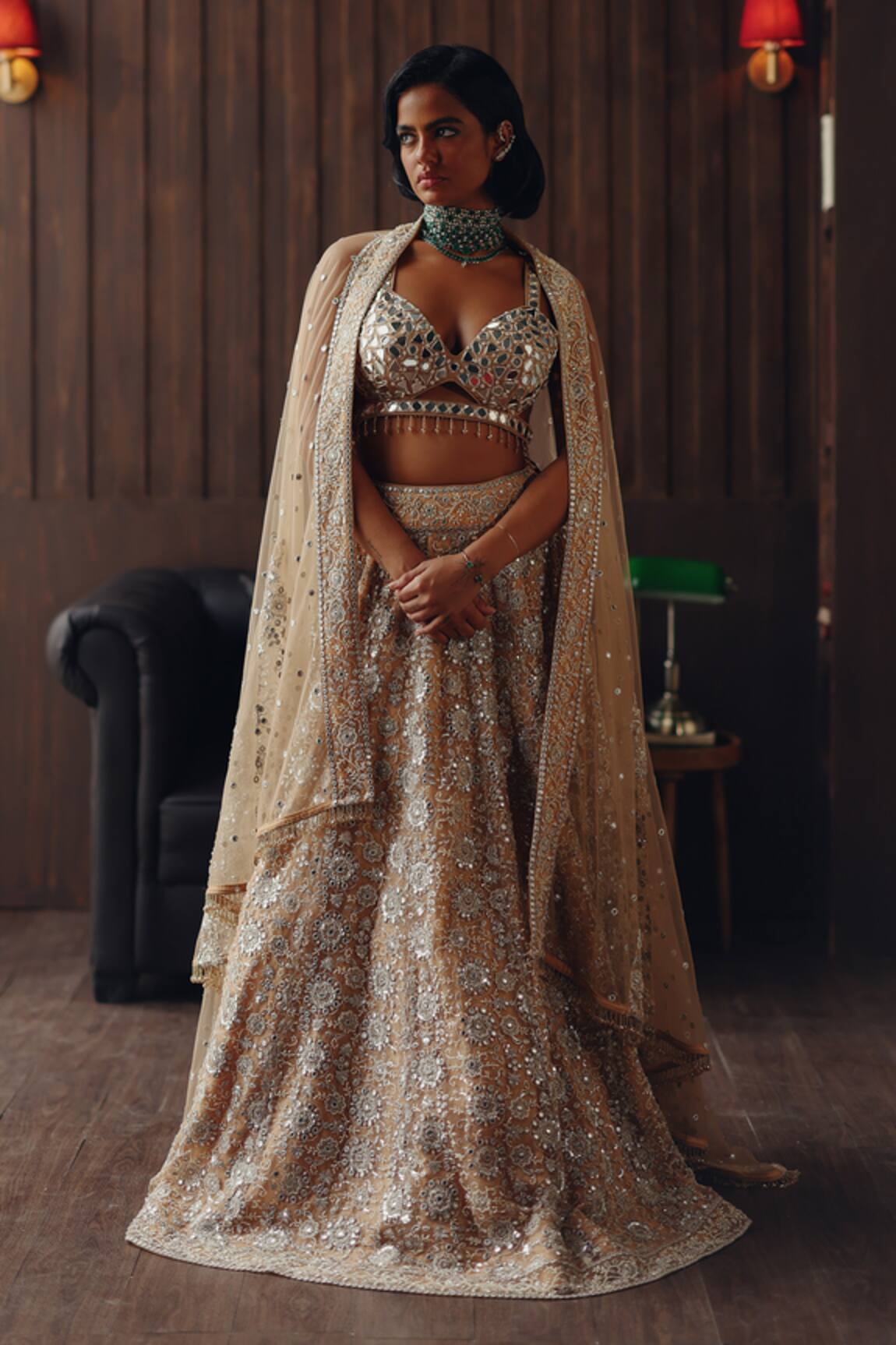 Twenty Nine Golden Mirage Mirage Mirror & Sequin Embroidered Lehenga Set