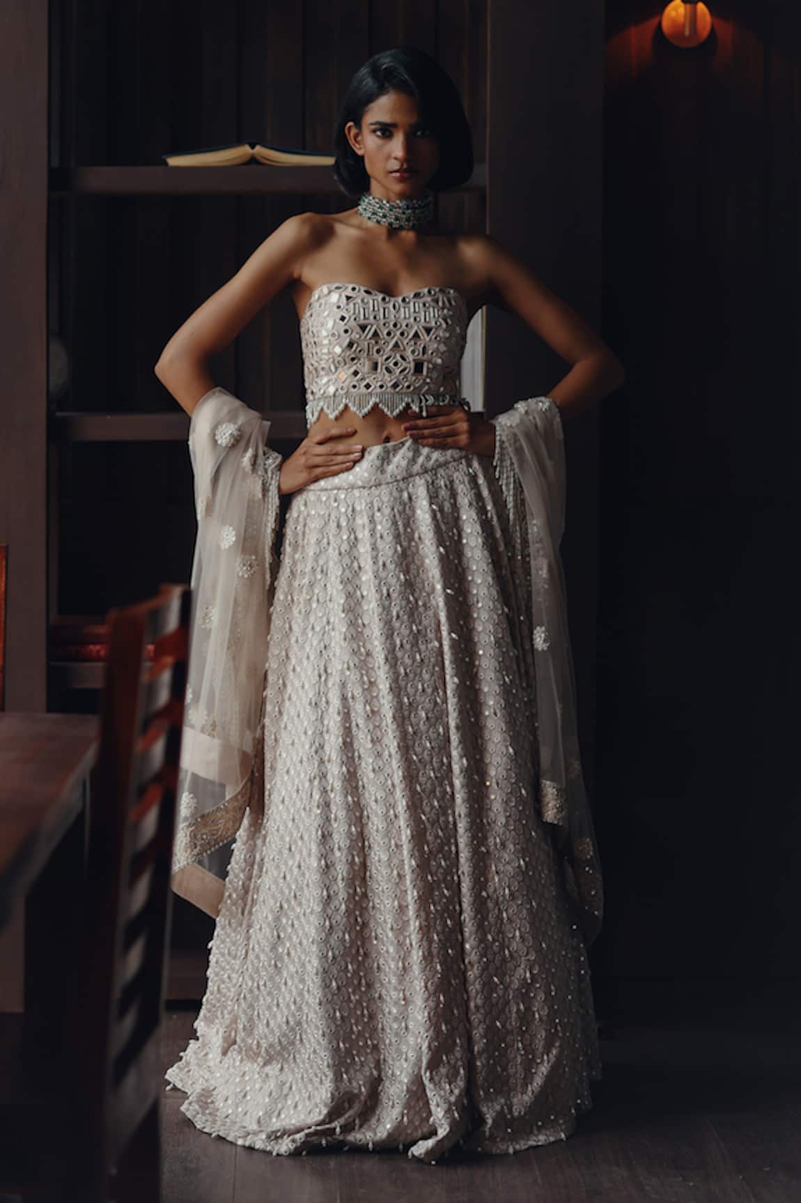 Twenty Nine Pearl Charm Mirror Work Lehenga Set