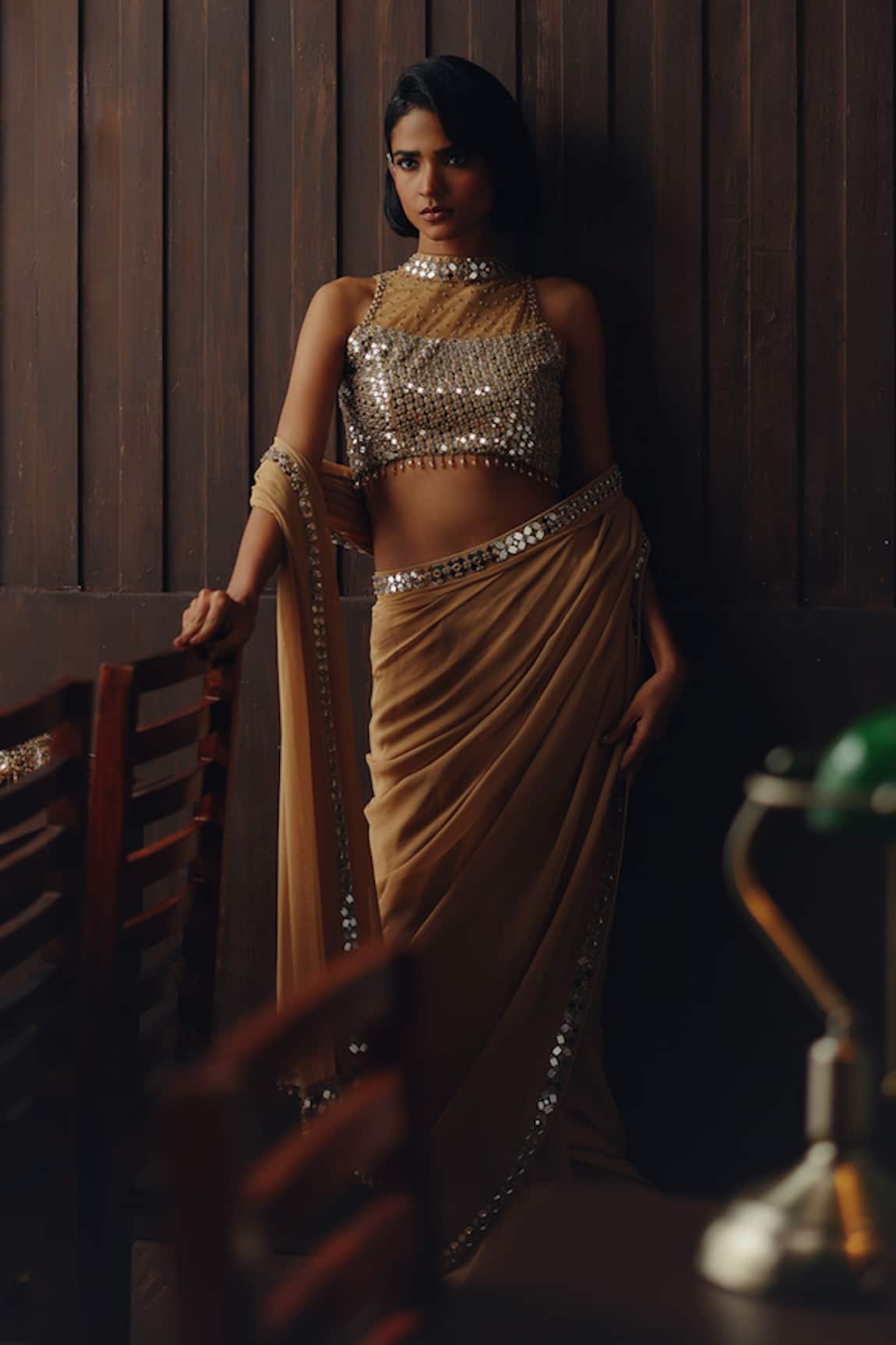 Twenty Nine Mirror & Bead Embroidered Saree With Blouse