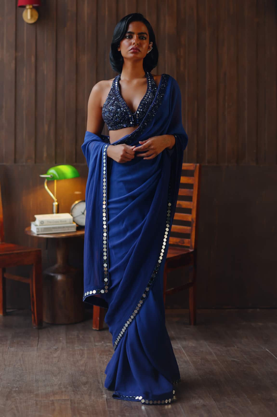 Twenty Nine Horizon Ombre Beadwork Jaal Saree With Blouse