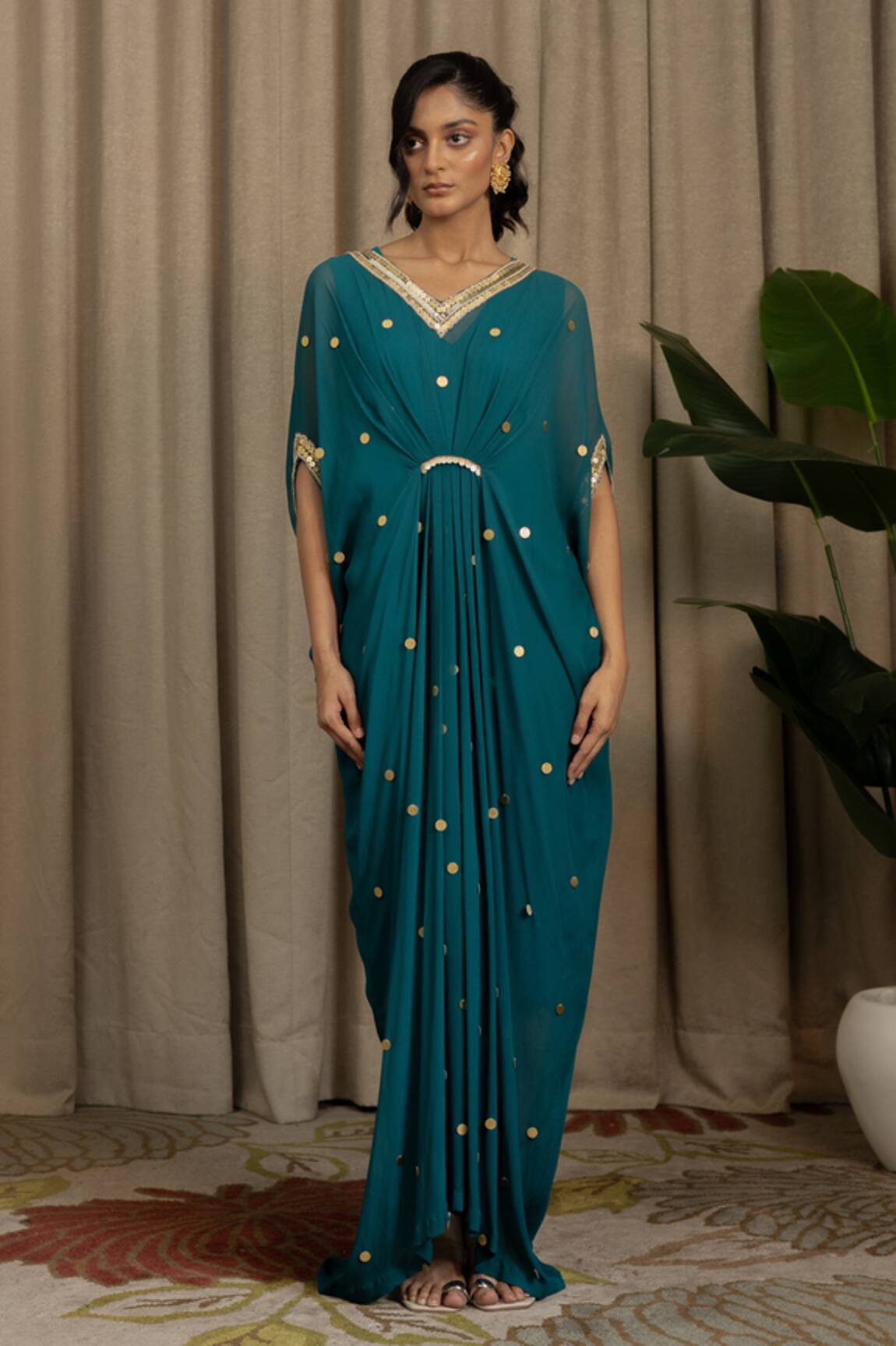 Vanshika Agarwal Label Polka Dot Georgette Kaftan 