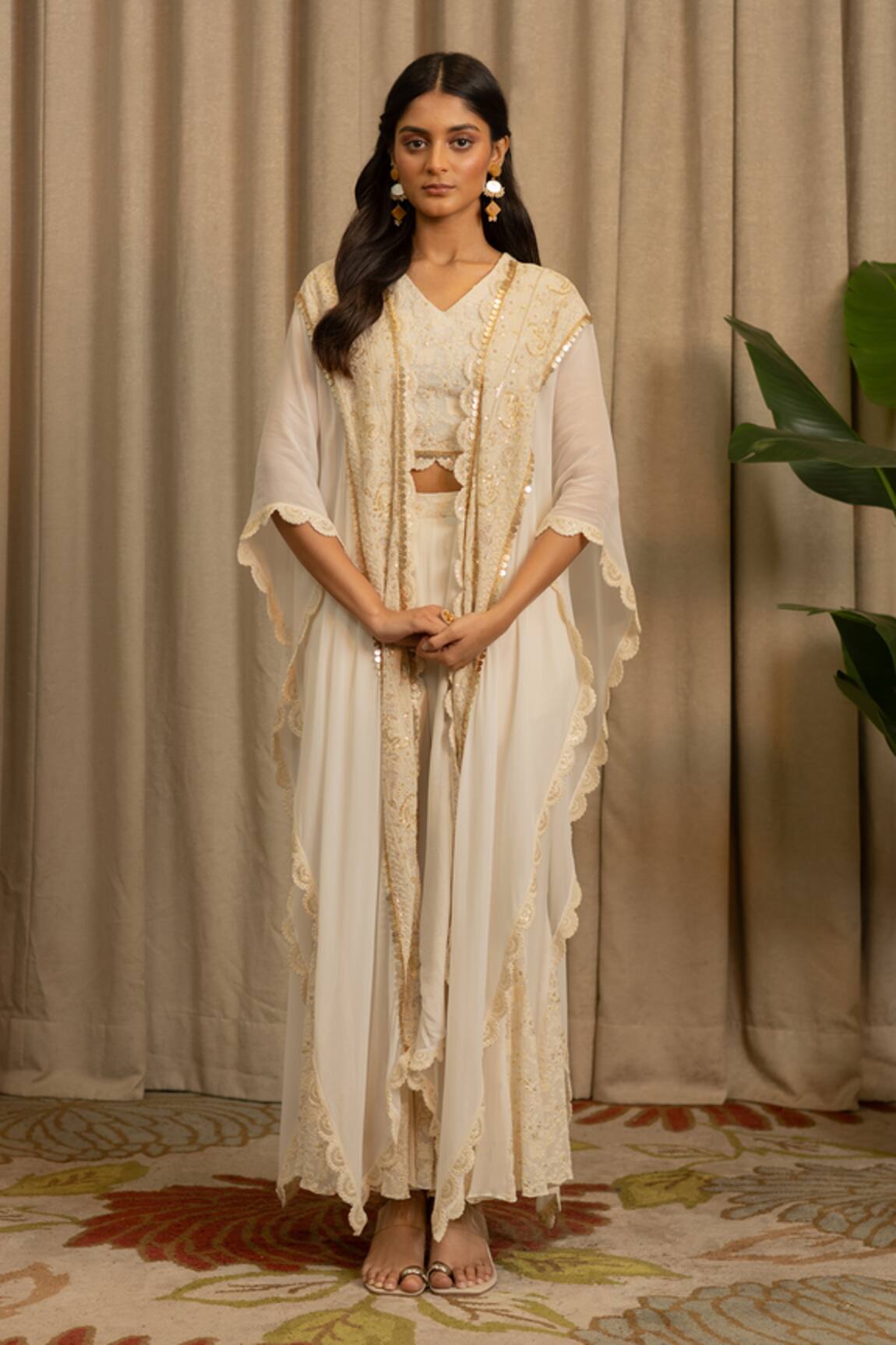 Vanshika Agarwal Label Reva Embroidered Georgette Top, Pant & Jacket Set 