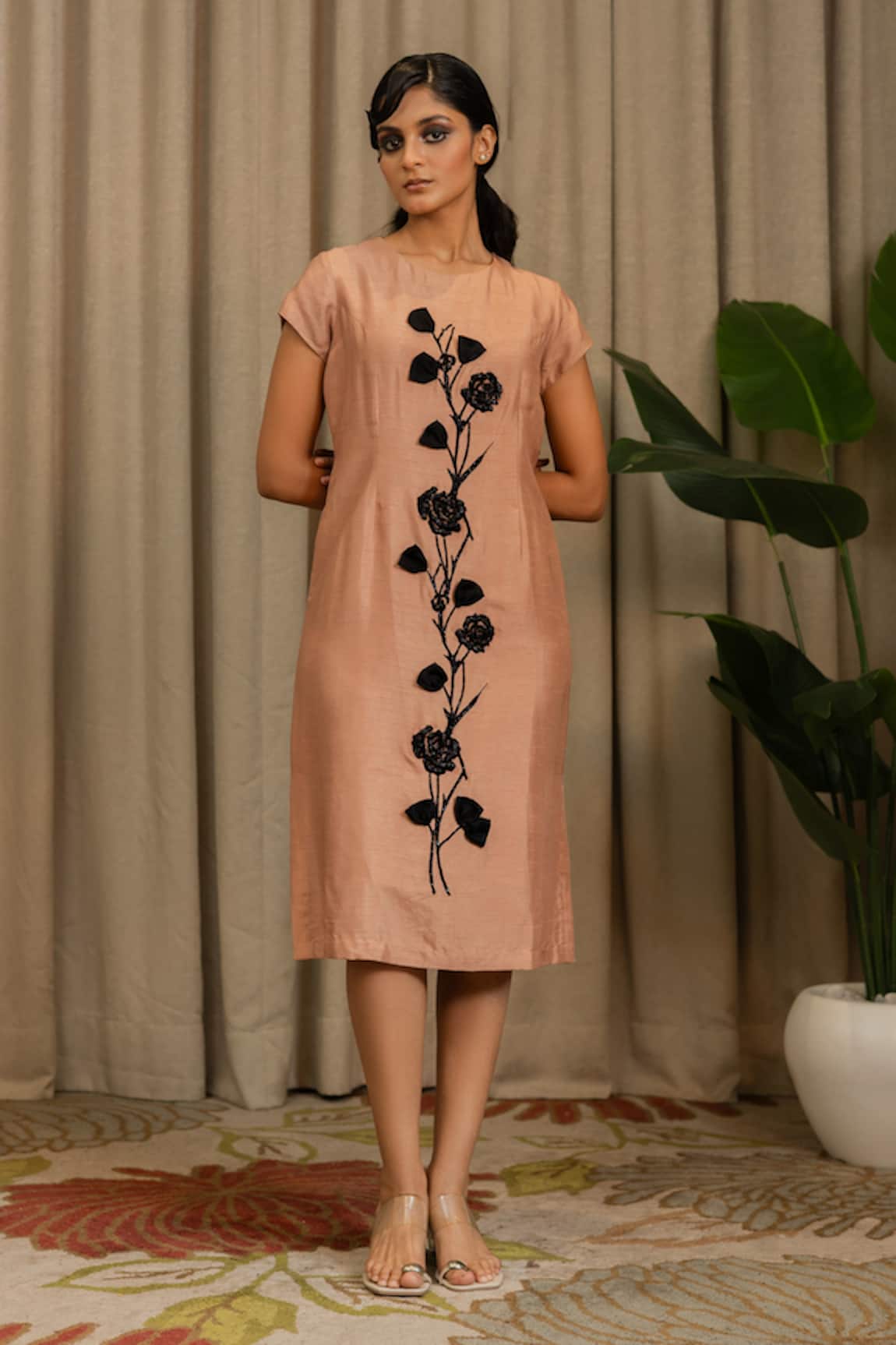 Vanshika Agarwal Label Liora Embroidered Floral Midi Dress 
