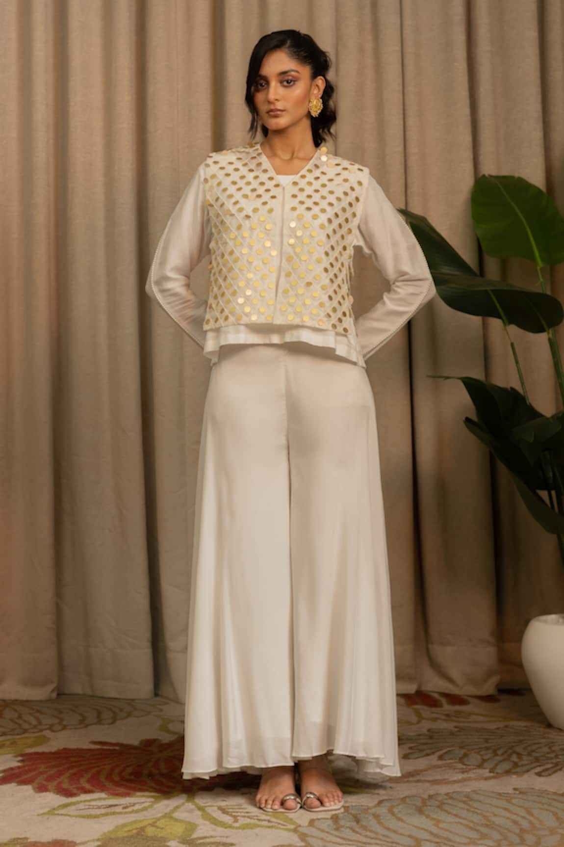 Vanshika Agarwal Label Moon Geometric Sequin Overlay Top & Pant Set 