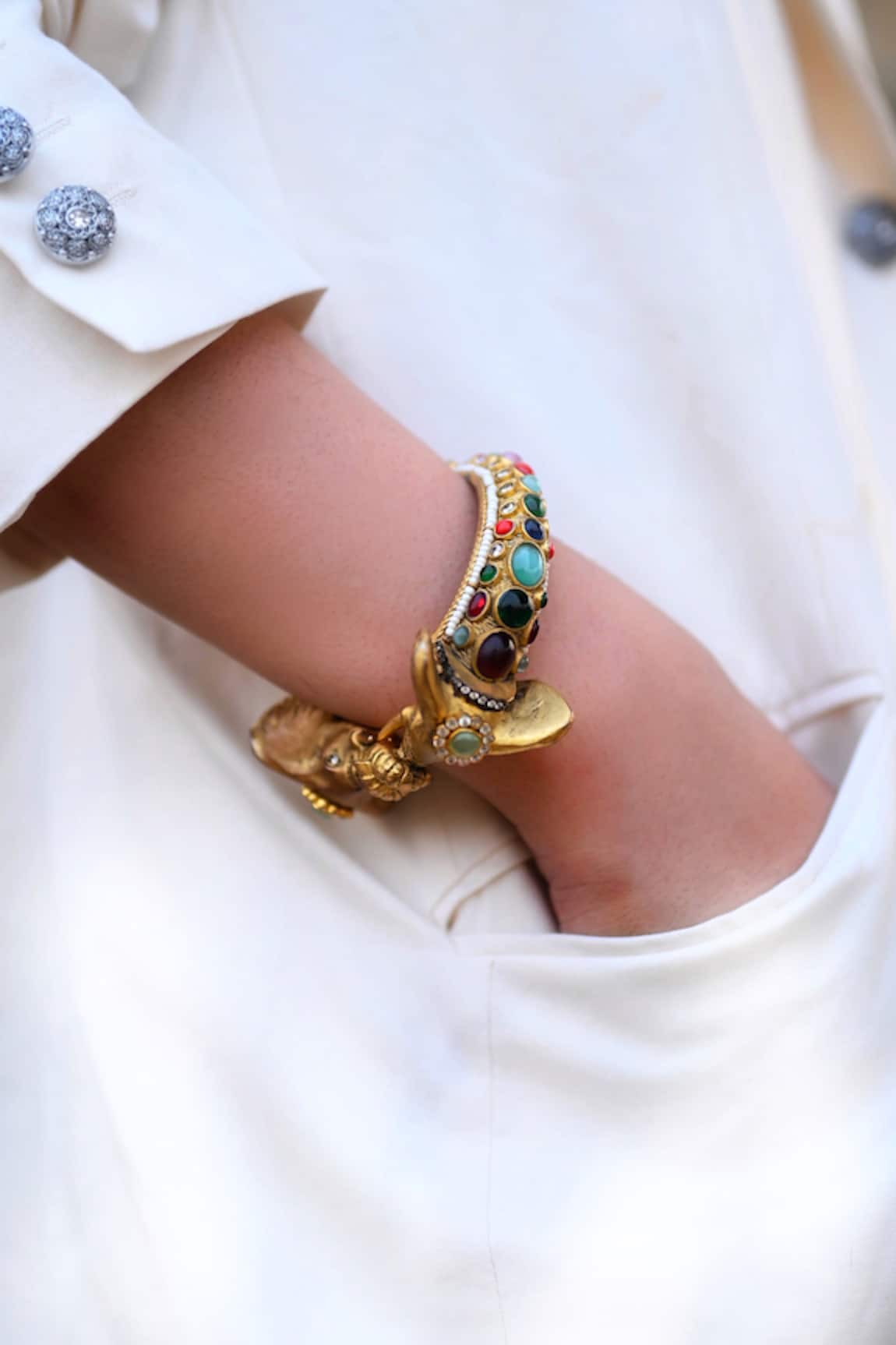 Amaara Jewels Hasti Ratna Matte Gold Navratan Polki Elephant Bangle