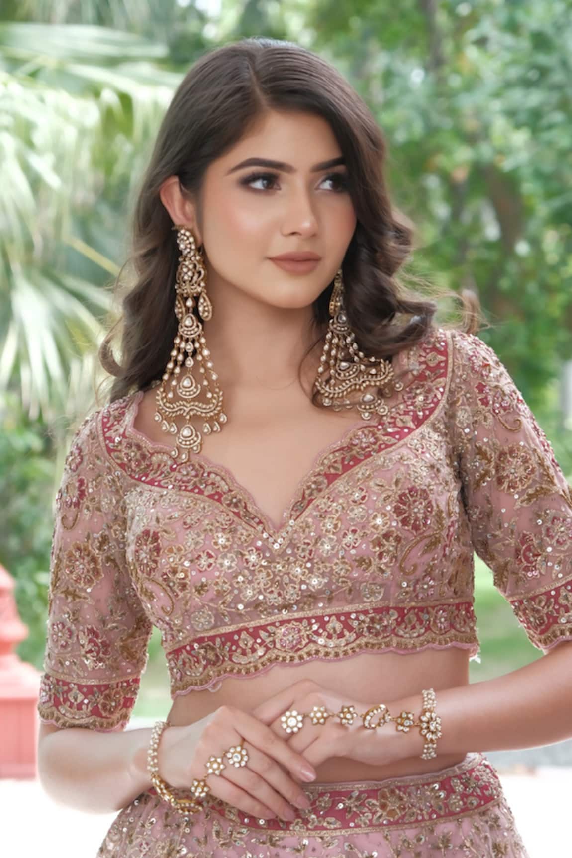 Amaara Jewels Gulshan Matte Gold Polki Embellished Chandelier Earrings 