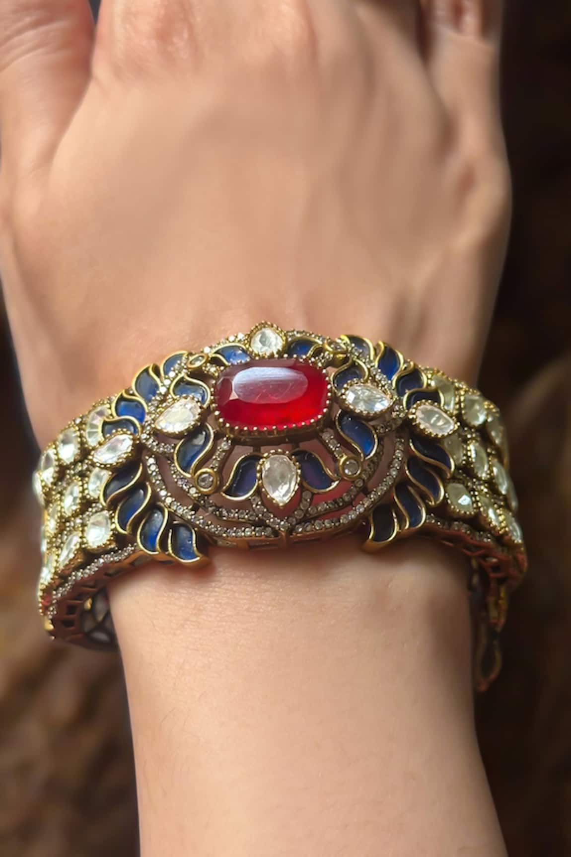 Amaara Jewels Imperial Eclipse Ruby & Moissanite Stone Embellished Bracelet