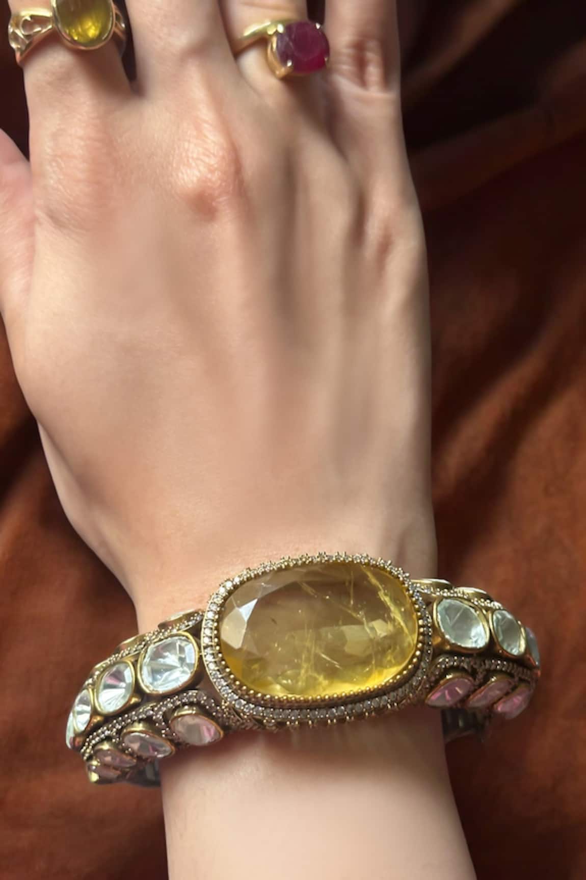 Amaara Jewels Soleil Regal Citrine Stone Embellished Clasp Bangle