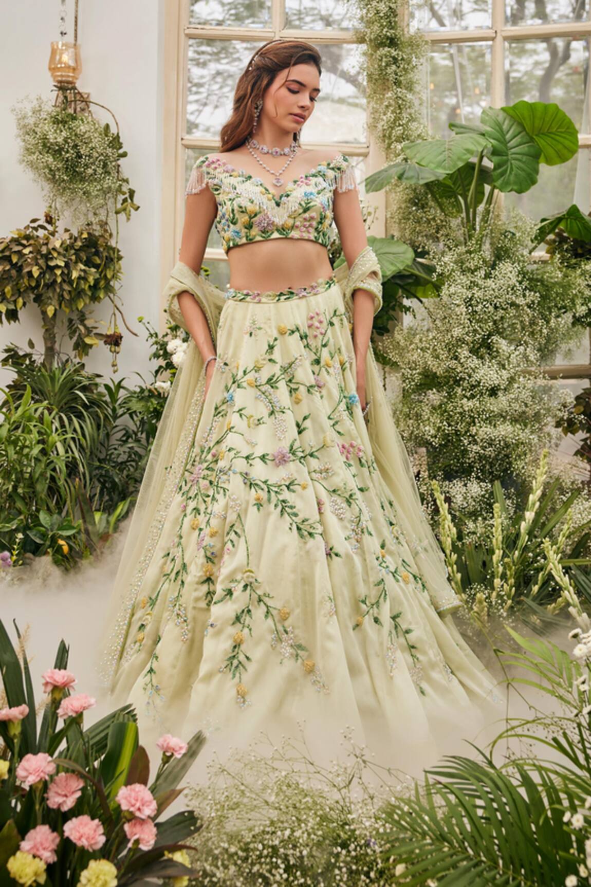 Baya Floral Embroidered Lehenga, Blouse & Dupatta Set 