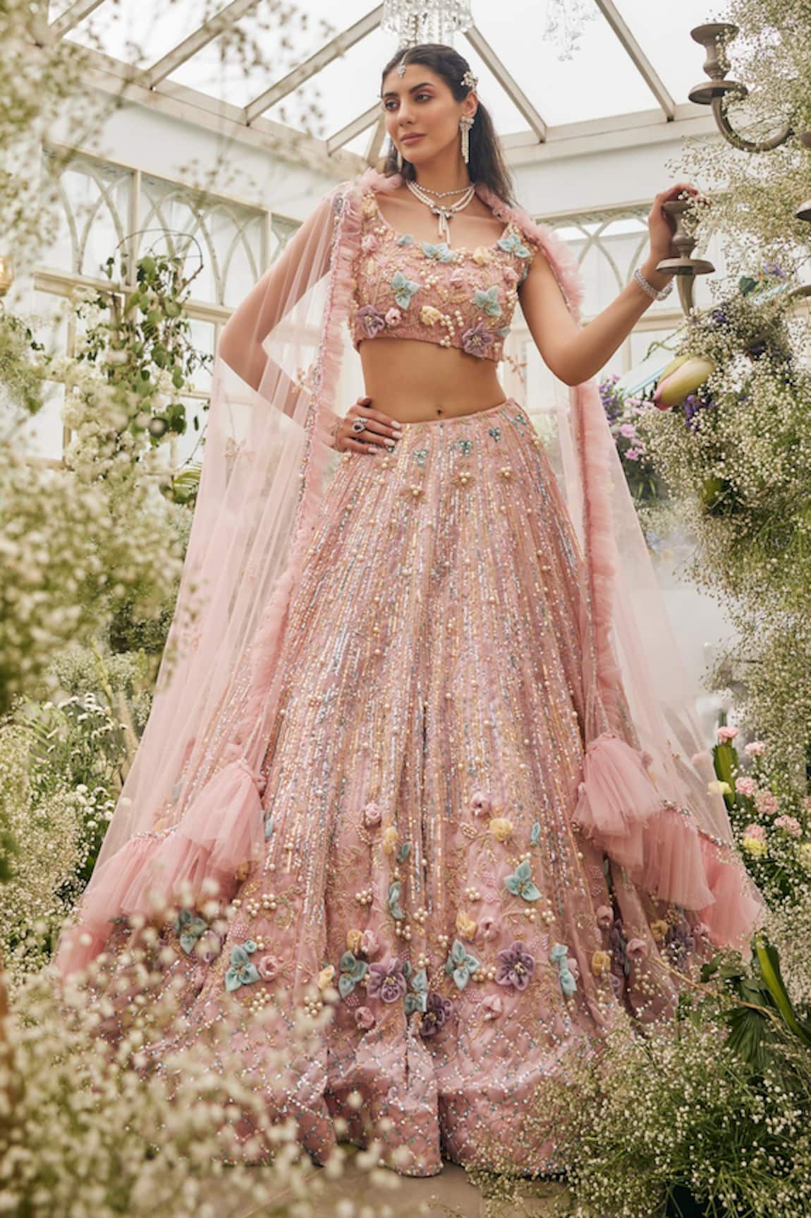 Baya 3D Floral Applique & Sequin Embroidered Lehenga Set 