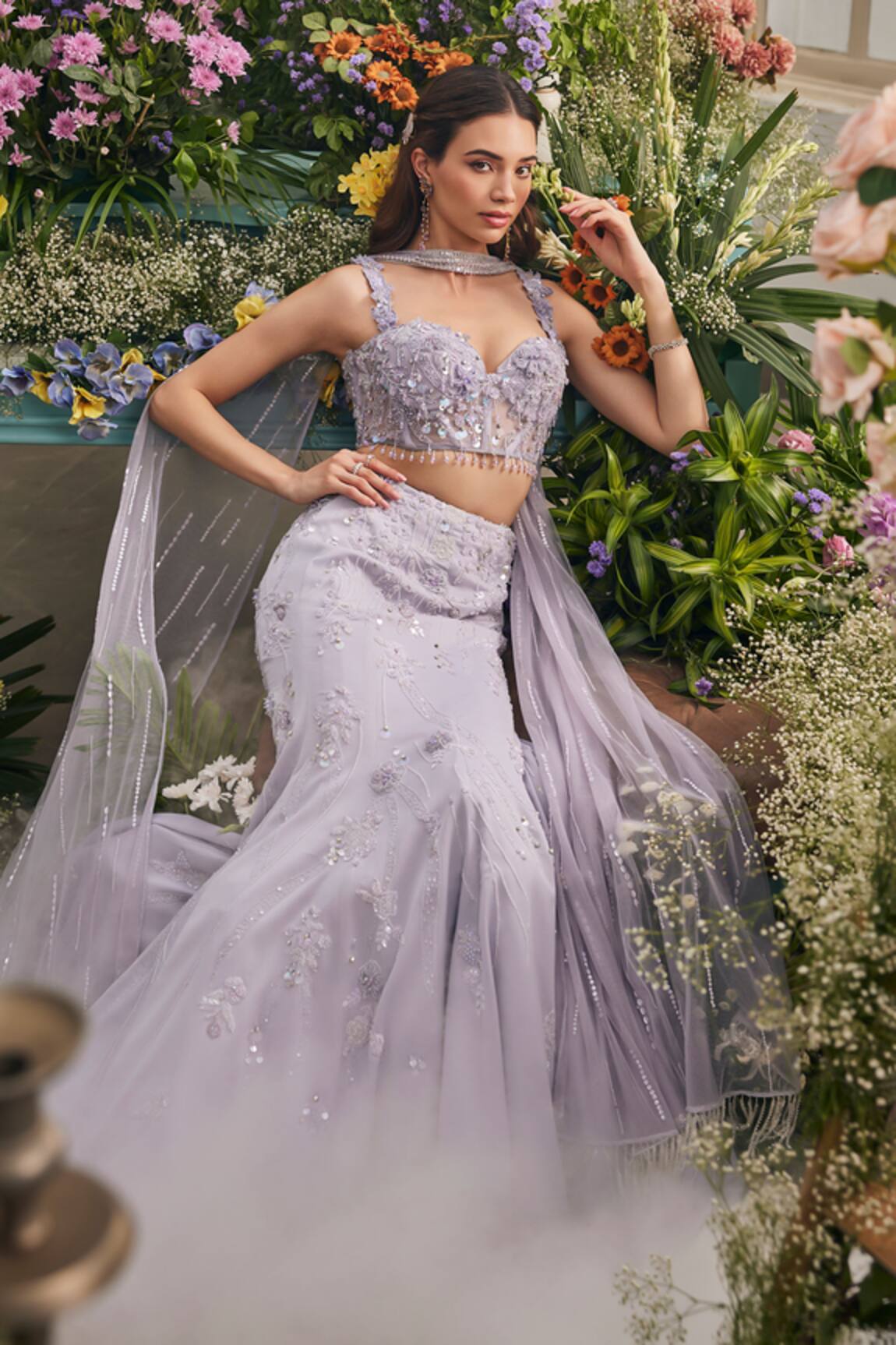 Baya 3D Floral Applique Corset & Mermaid Skirt Set 