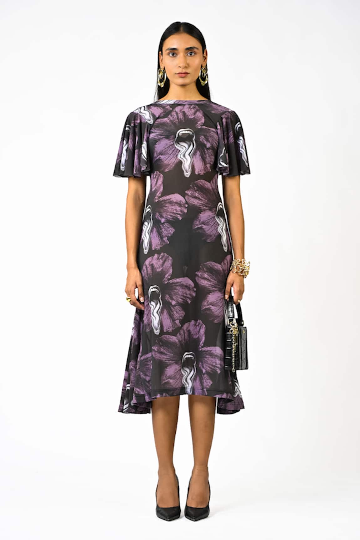 Huemn Sculpted Printed Purple Lycra Dress