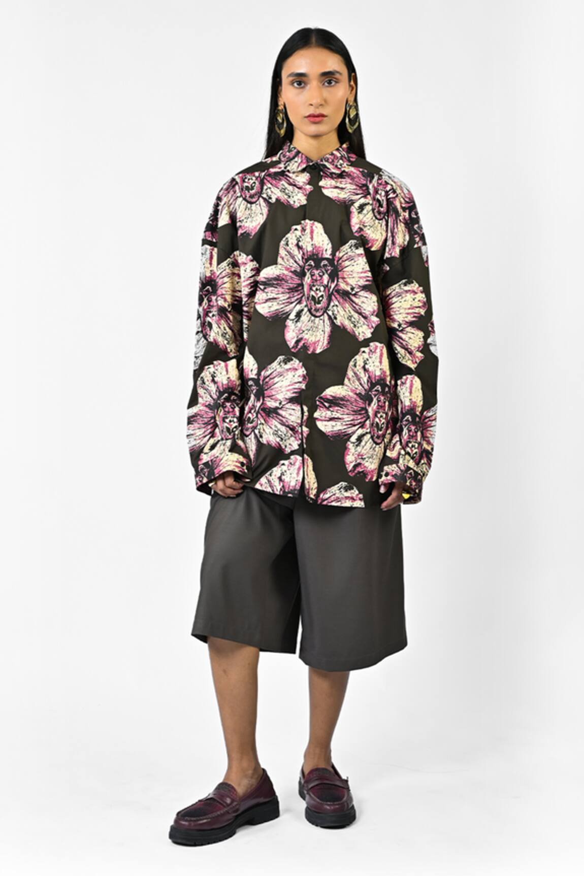 Huemn Canine Print Oversized Cotton Shirt 
