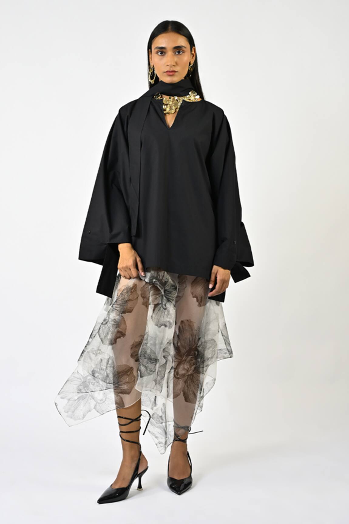 Huemn Black Hybrid Kaftan Kurta 