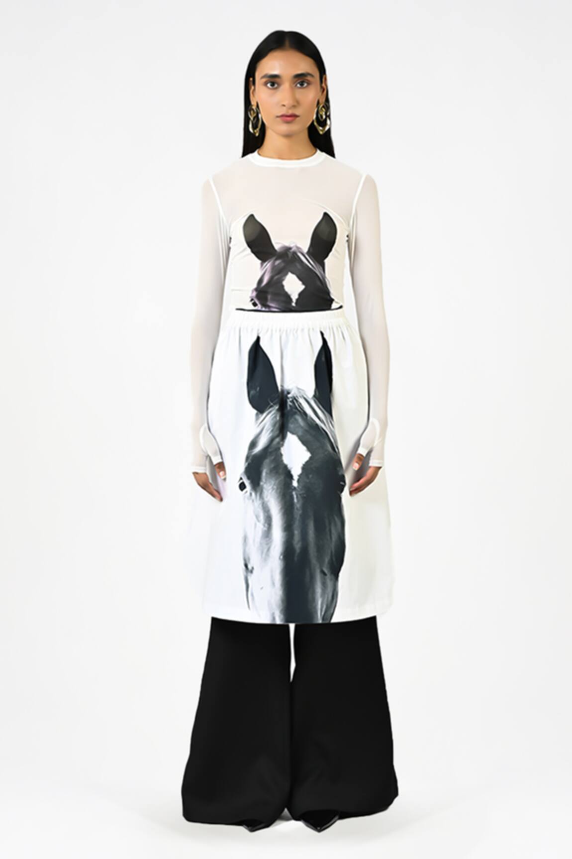 Huemn Horse Print Cotton Skirt 