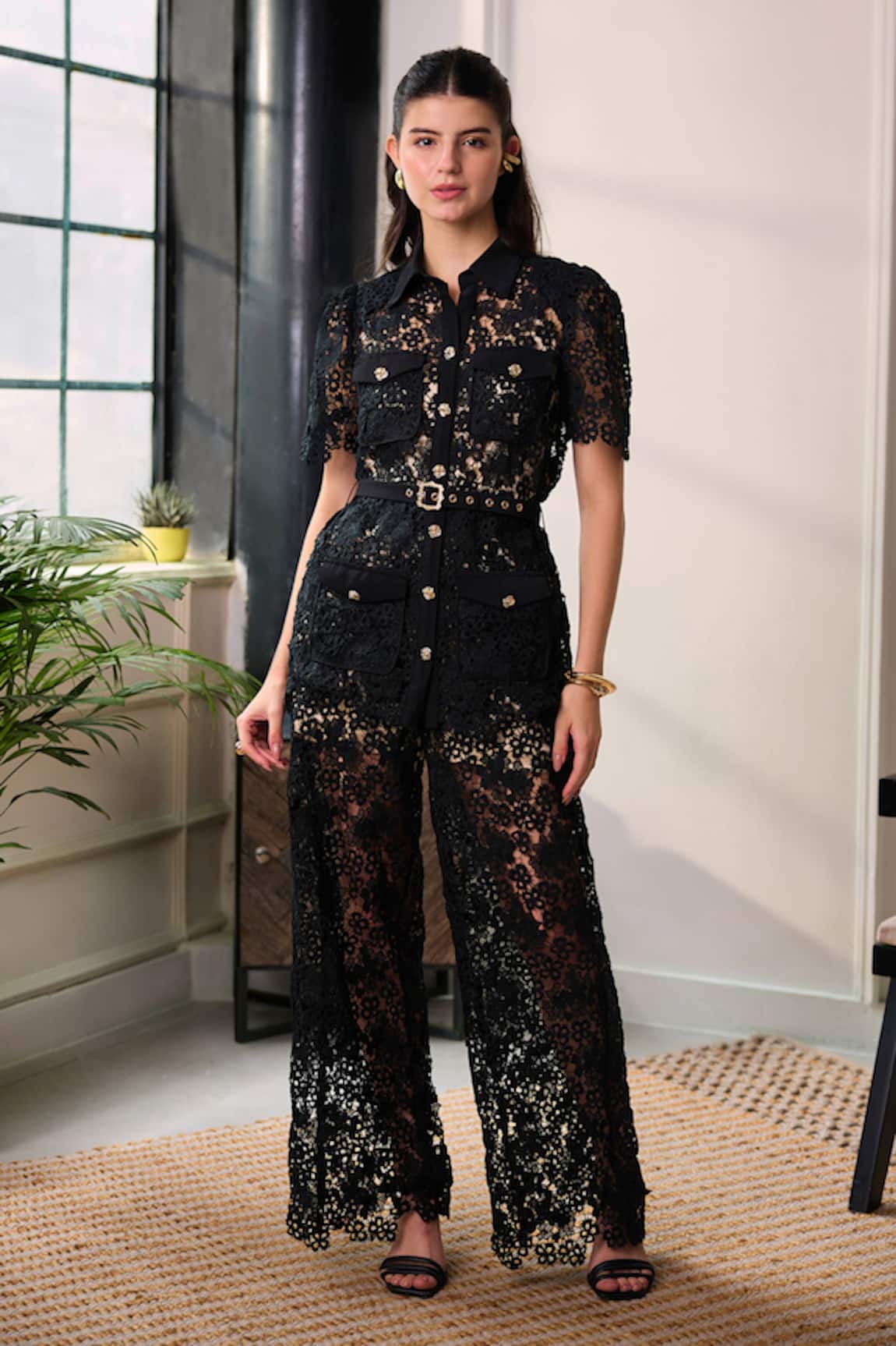Label Deepika Nagpal Wren Embroidered Mesh Shirt & Pant Set