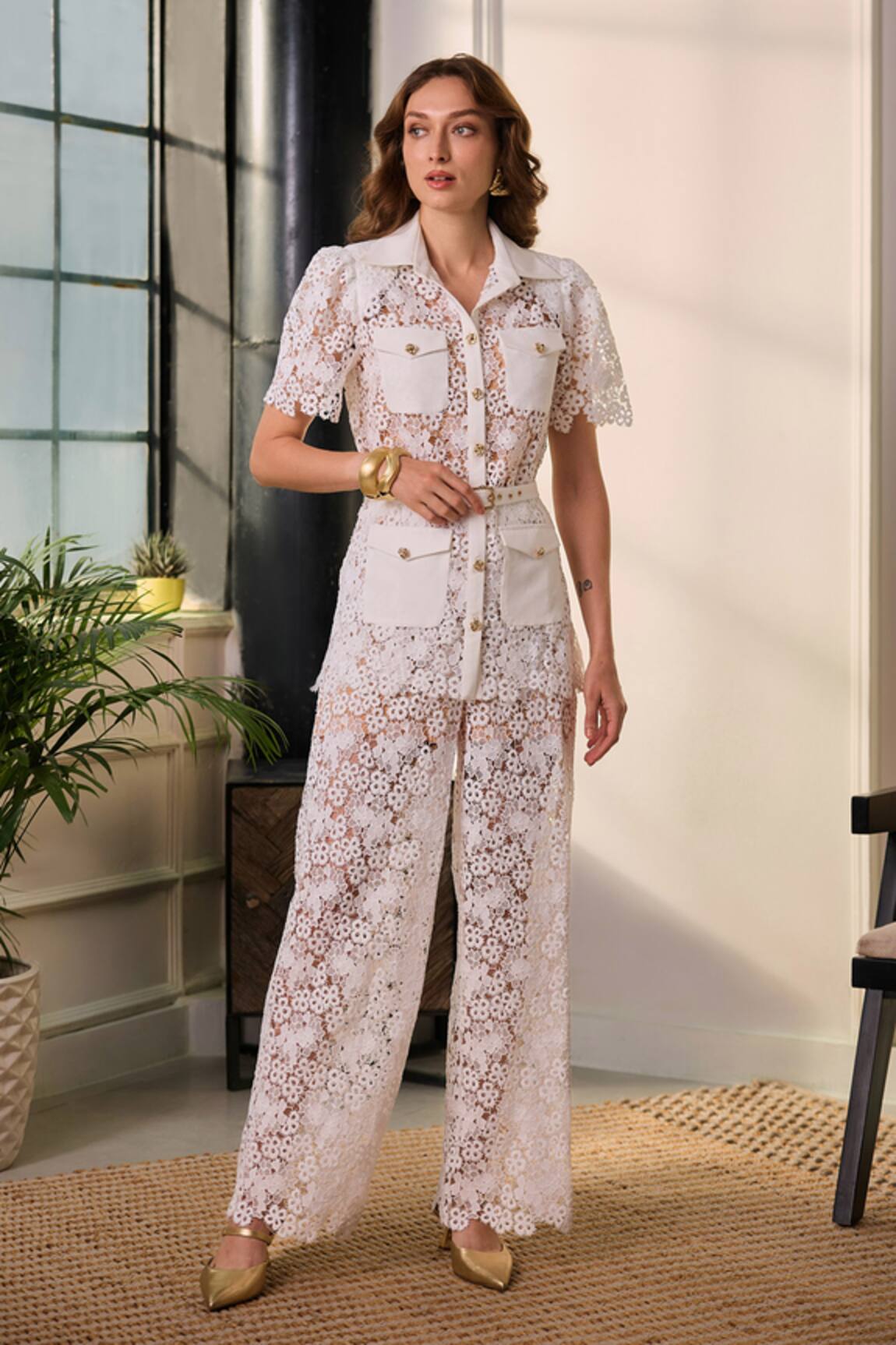 Label Deepika Nagpal Wren Embroidered Mesh Shirt & Pant Set