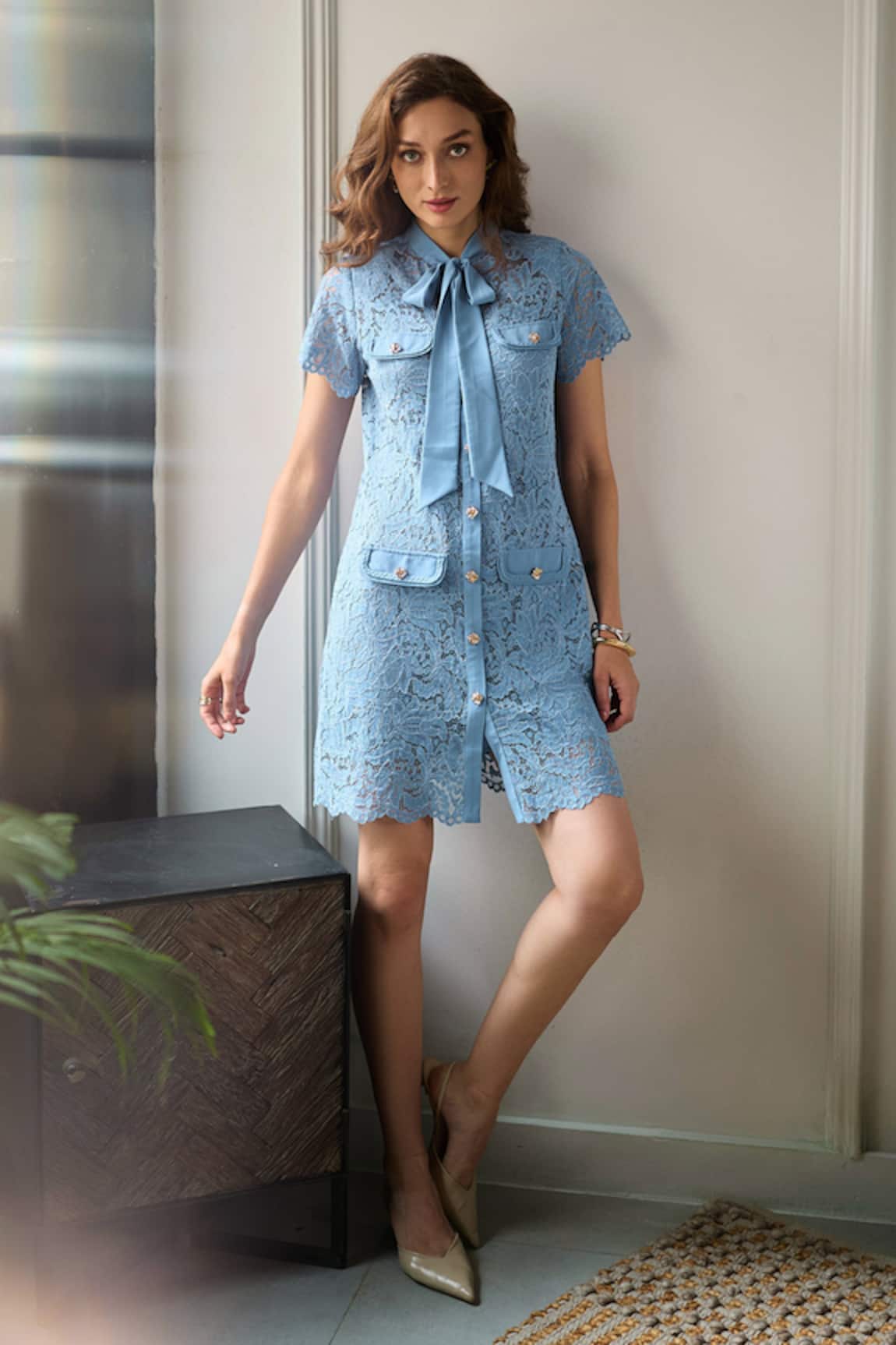 Label Deepika Nagpal Gigi Lace Mesh Scalloped Short Dress